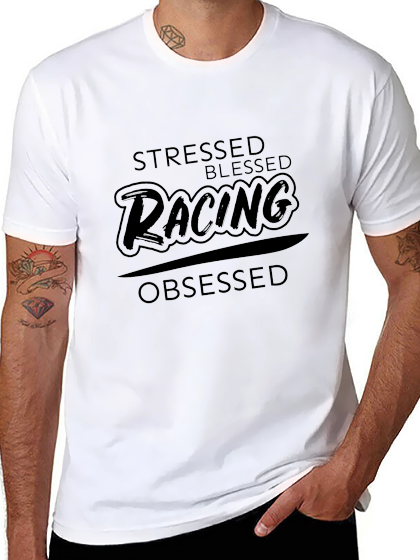Stressed Blessed Racing Obsessed Black T-Shirt