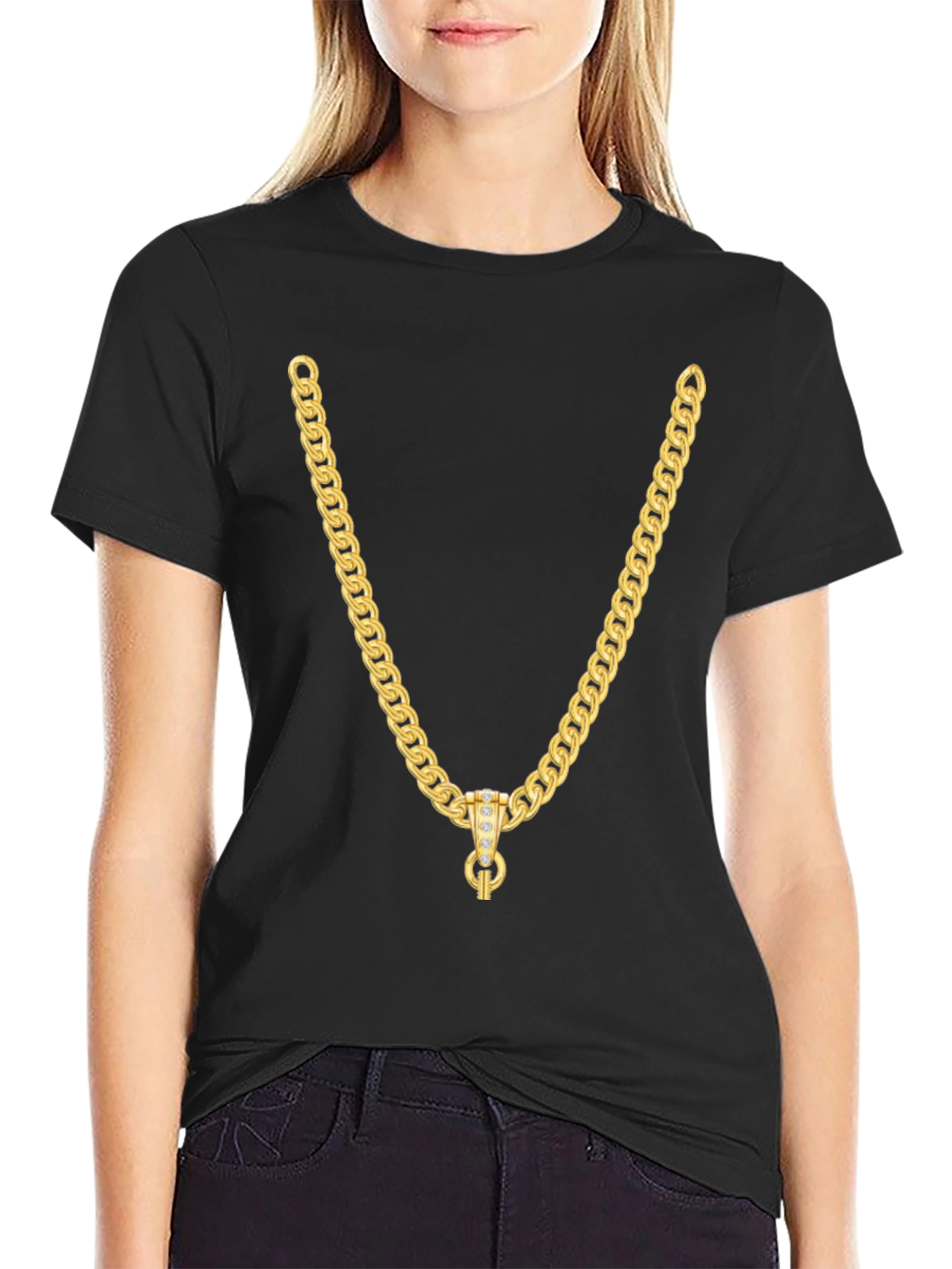 Gold Chain Graphic Black T-Shirt