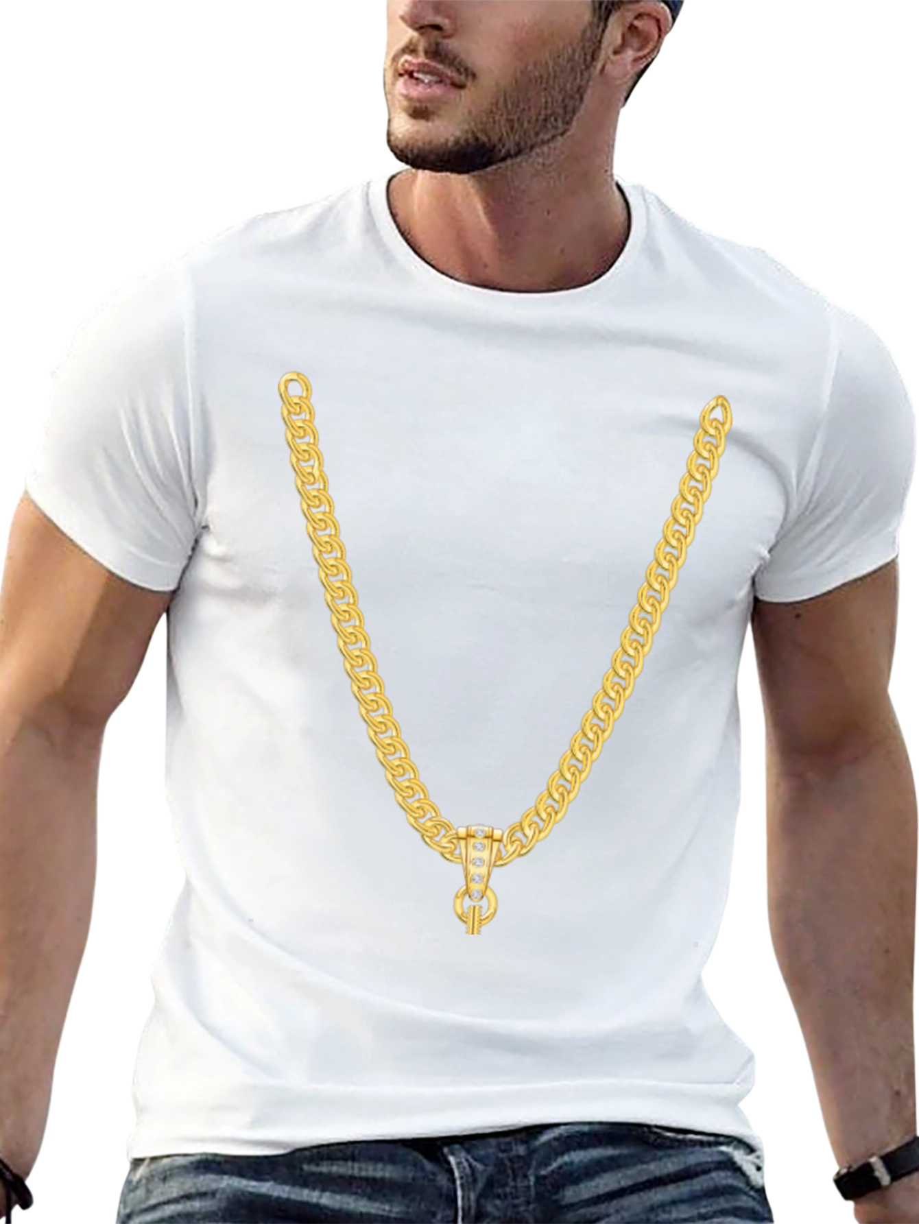 Gold Chain Graphic Black T-Shirt