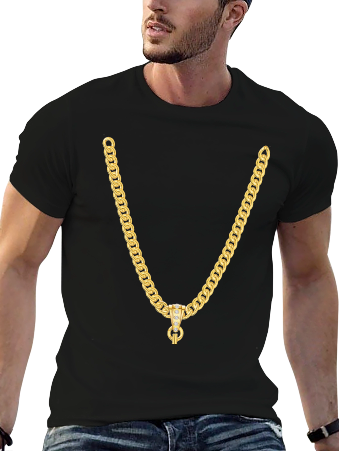 Gold Chain Graphic Black T-Shirt