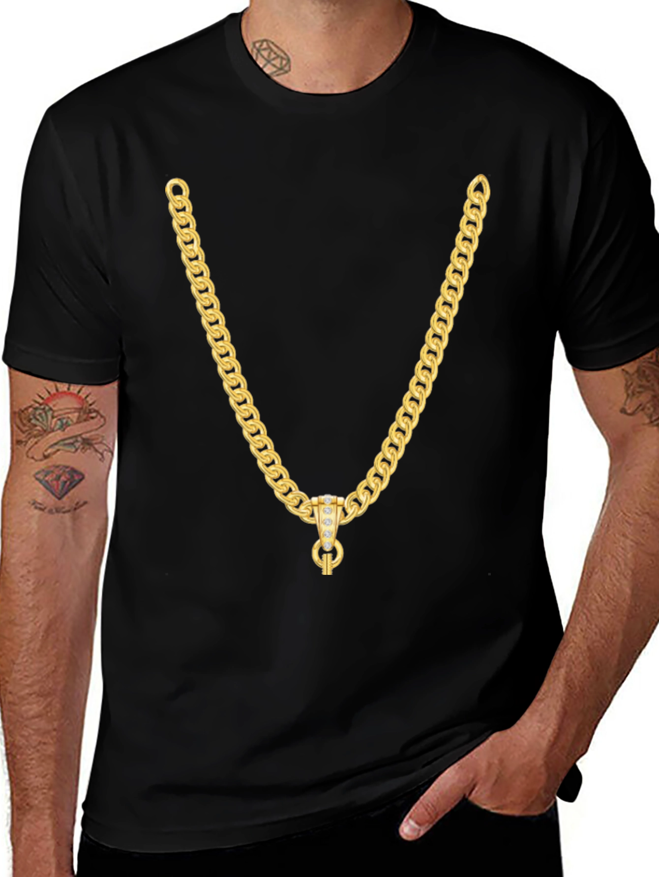 Gold Chain Graphic Black T-Shirt