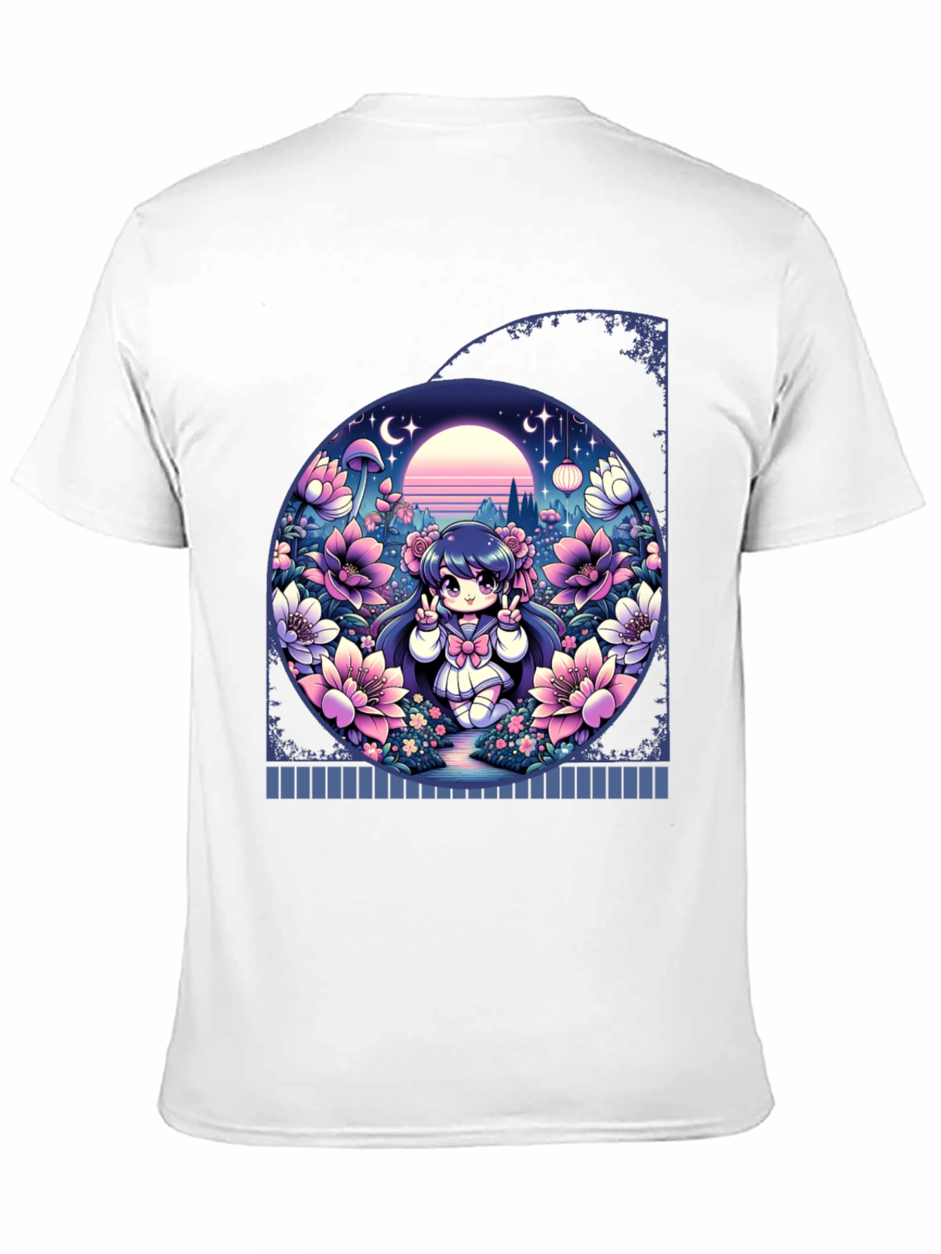 Anime Girl in Floral Garden T-Shirt