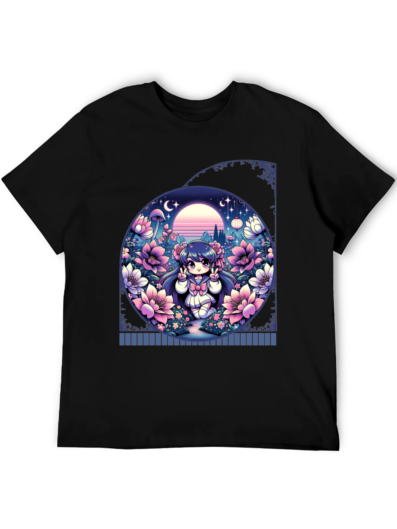 Anime Girl in Floral Garden T-Shirt