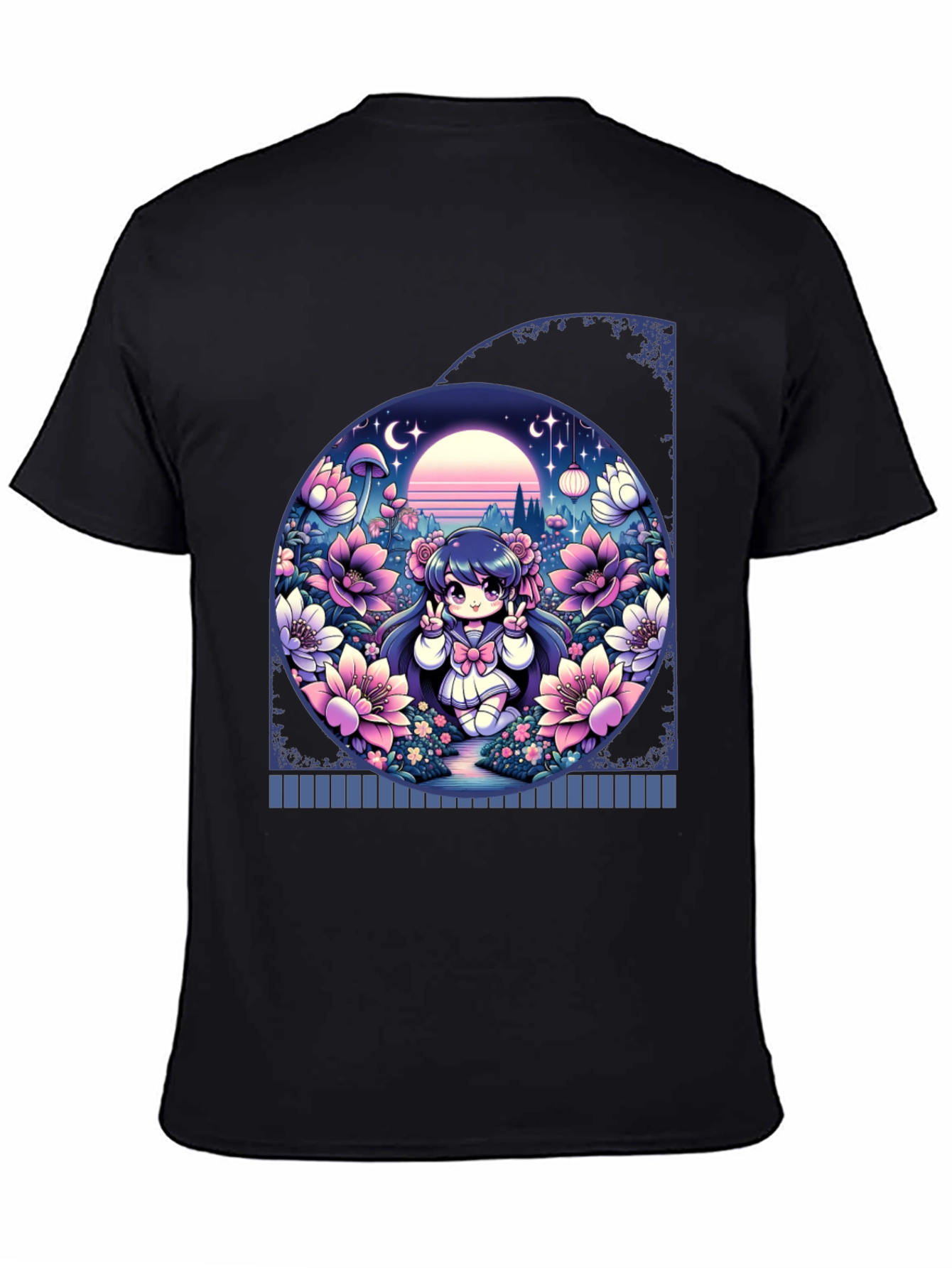 Anime Girl in Floral Garden T-Shirt