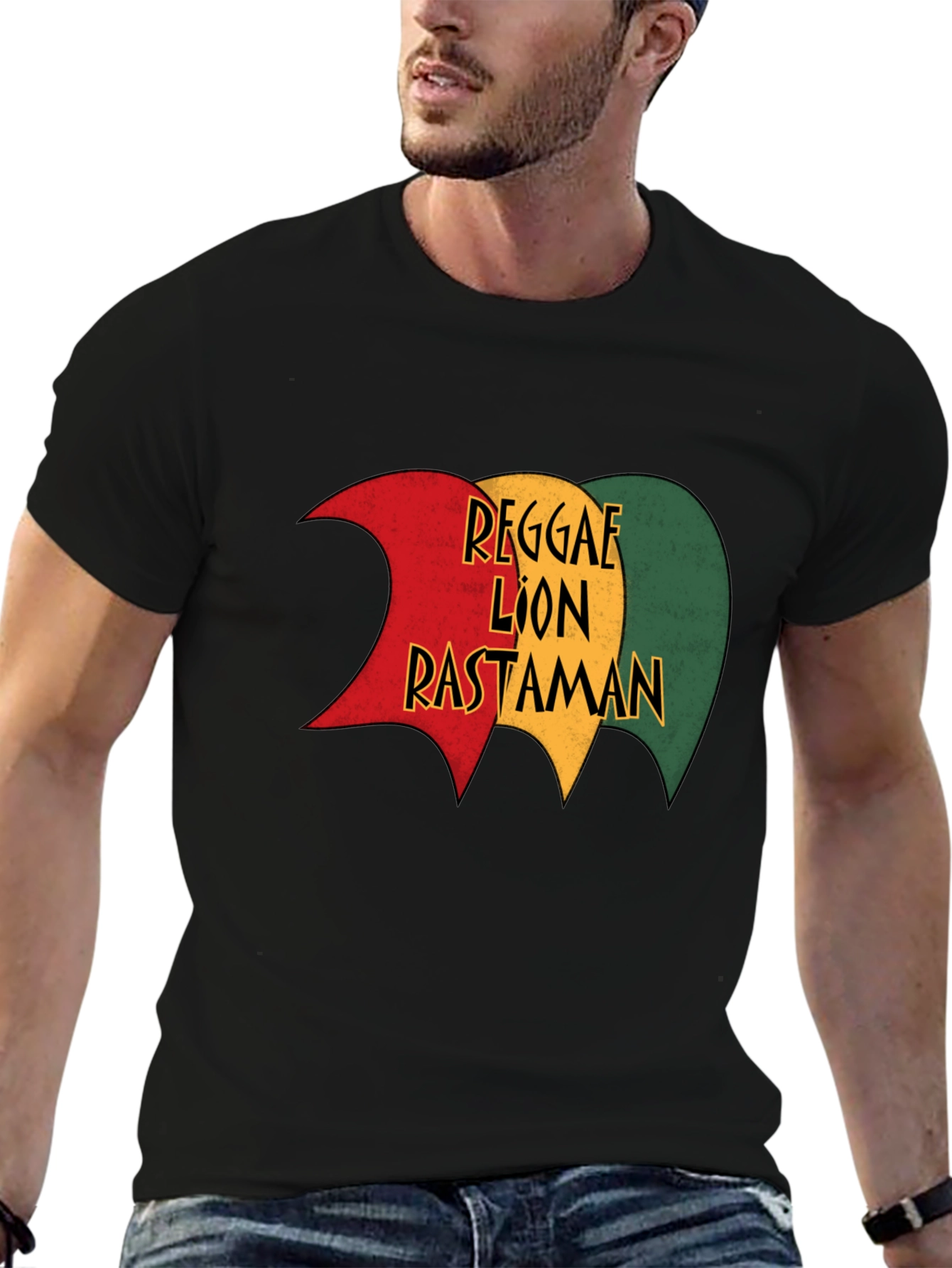 Reggae Lion Rastaman Graphic Black T-Shirt