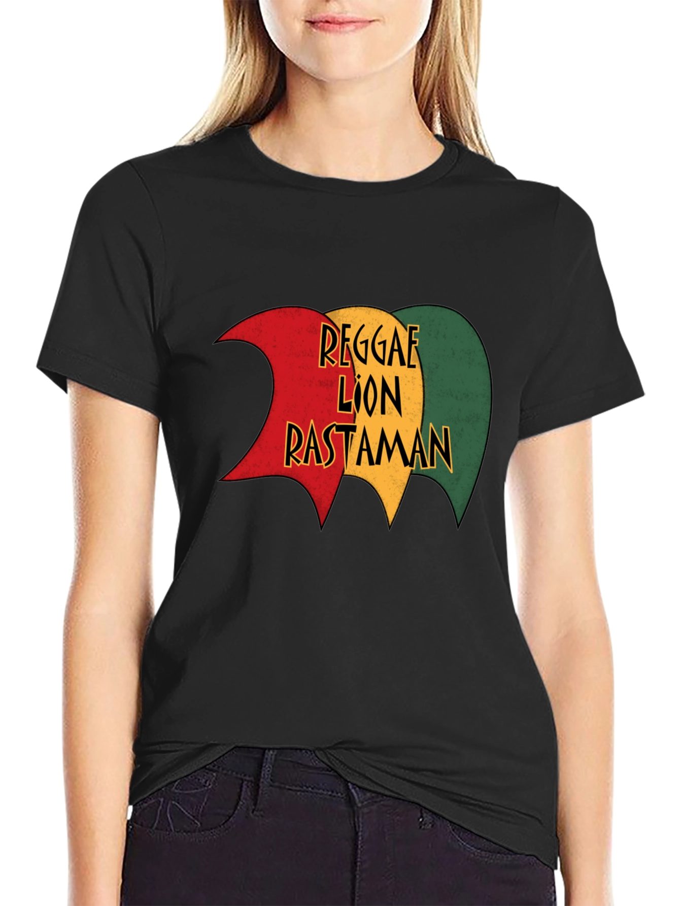 Reggae Lion Rastaman Graphic Black T-Shirt