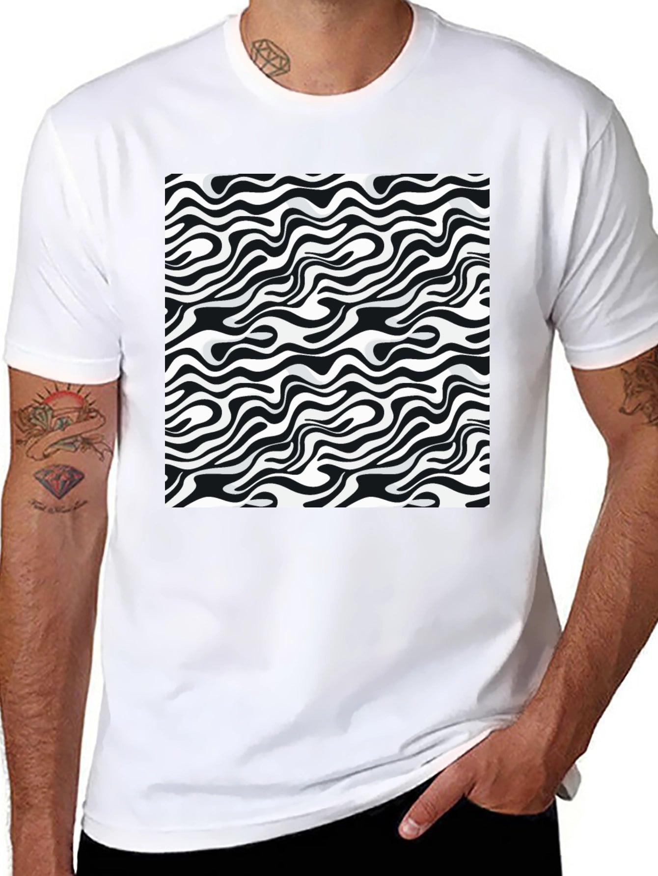 Abstract Zebra Print Black T-Shirt