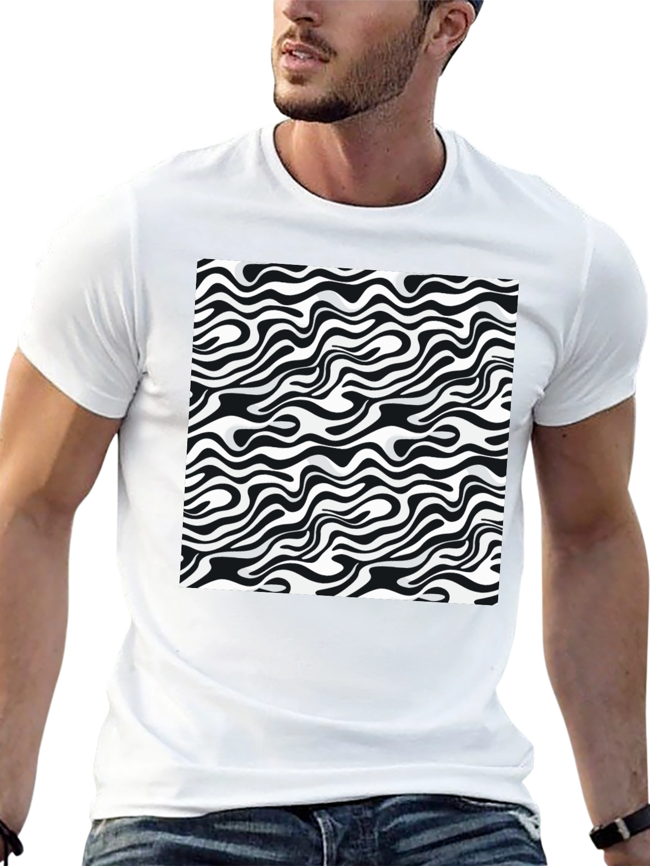 Abstract Zebra Print Black T-Shirt