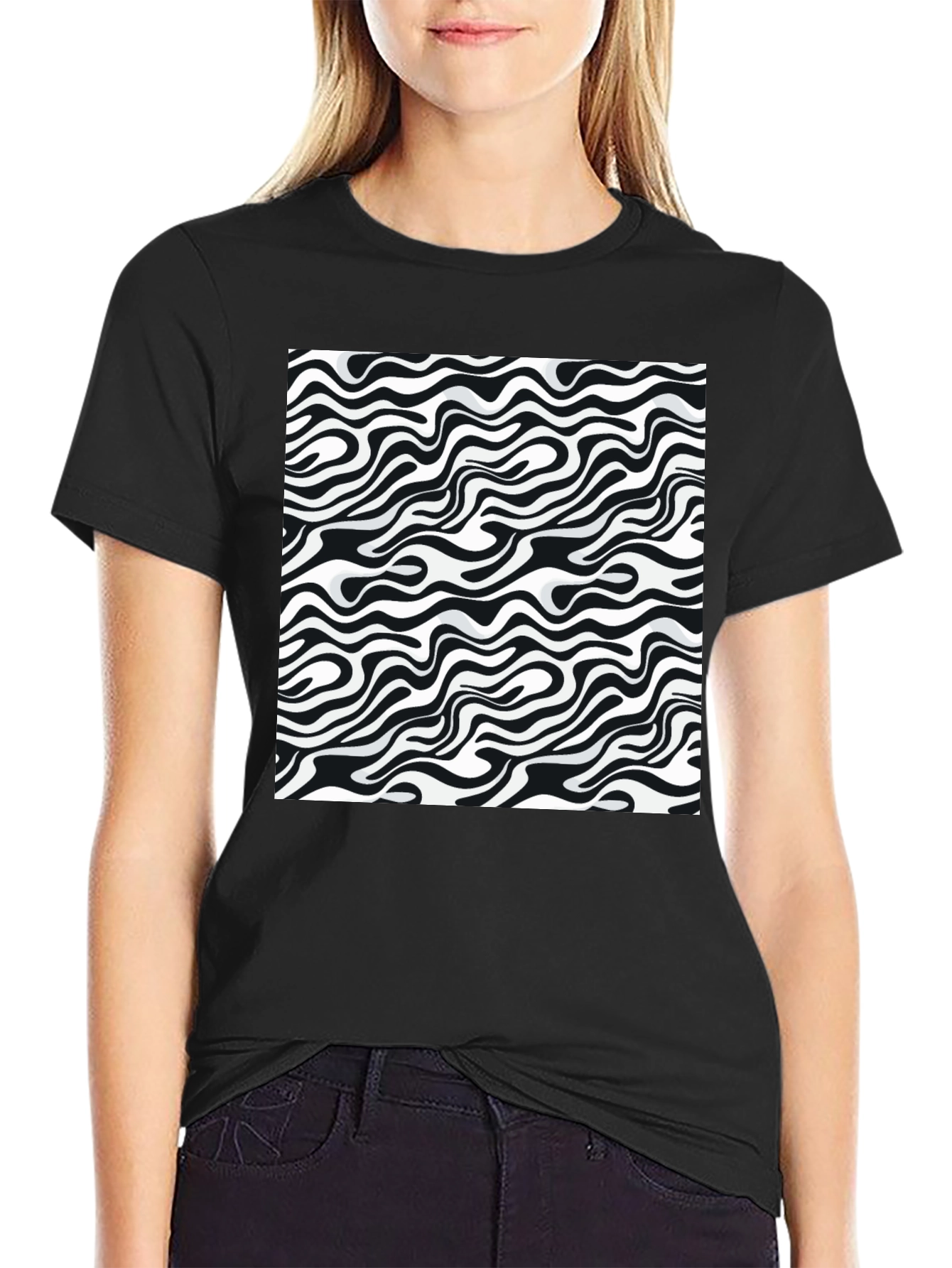 Abstract Zebra Print Black T-Shirt