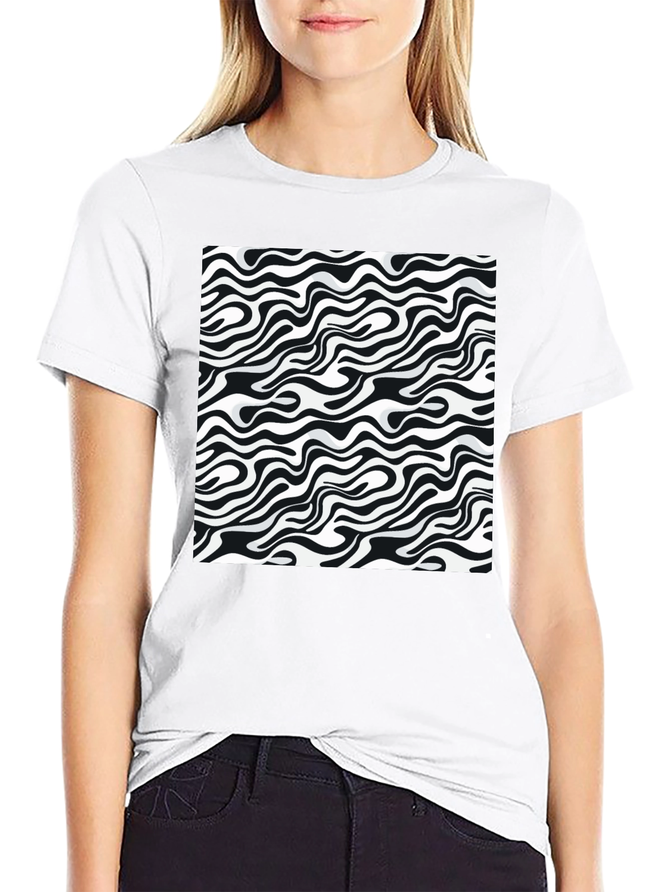 Abstract Zebra Print Black T-Shirt