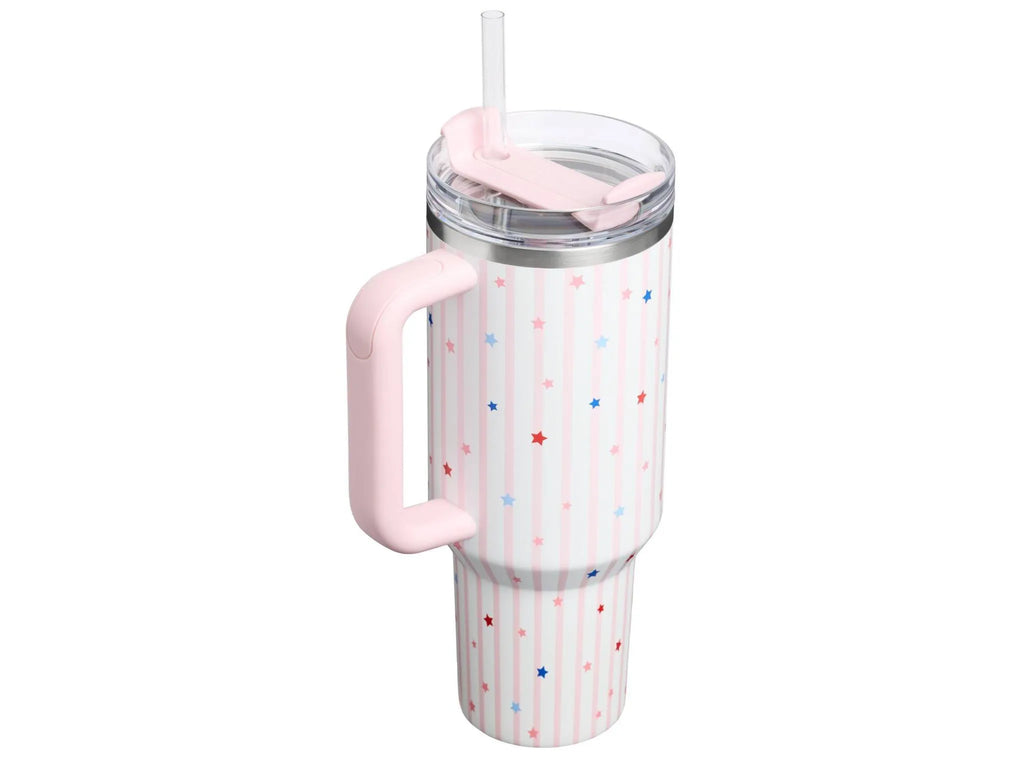 40 oz Stainless Steel H2.0 FlowState Quencher Tumbler Pink Starry Stripes