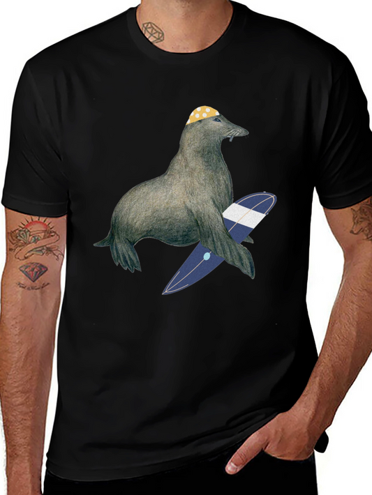 Surfing Seal T-Shirt - Cool Graphic Tee