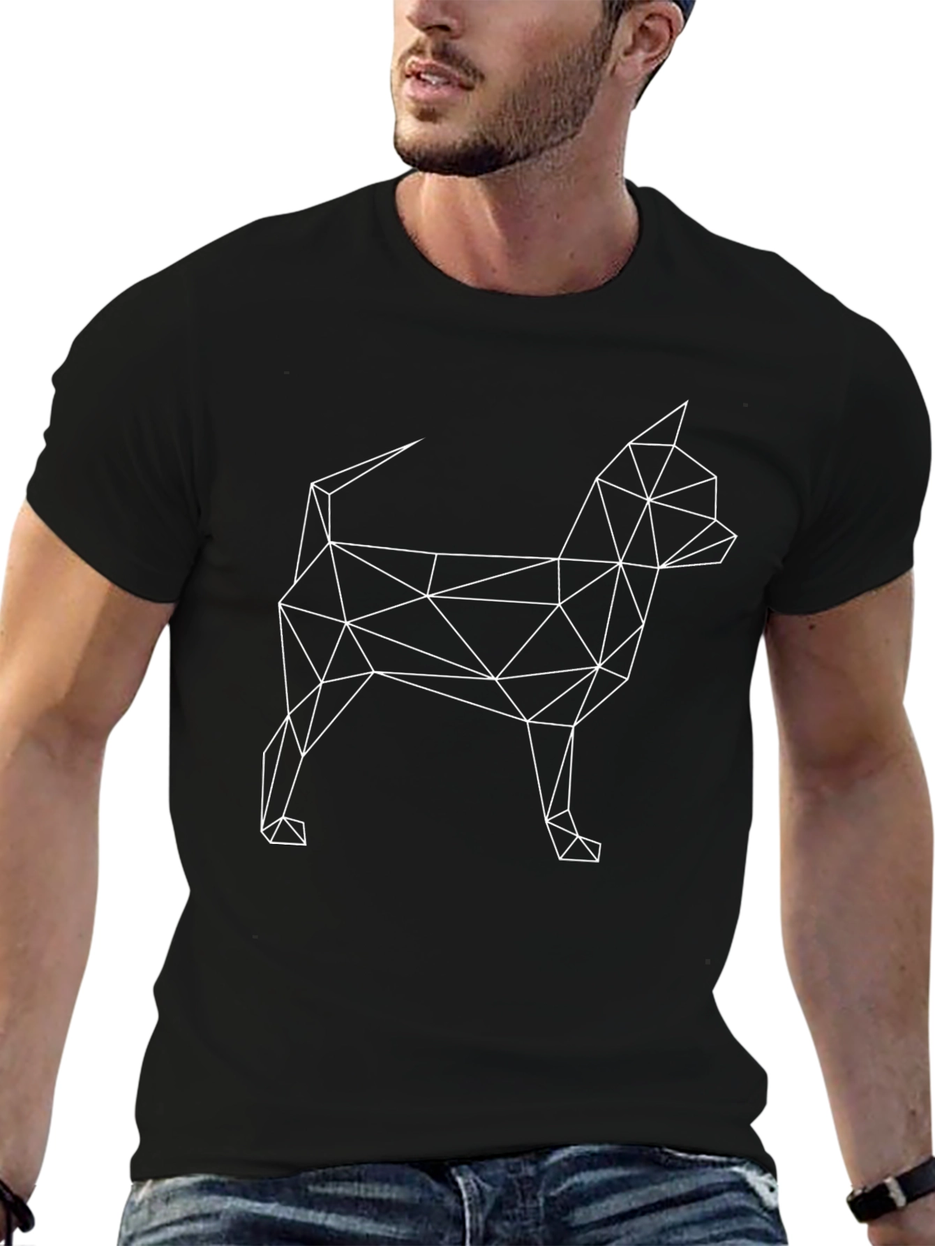 Geometric Dog Graphic Black T-Shirt