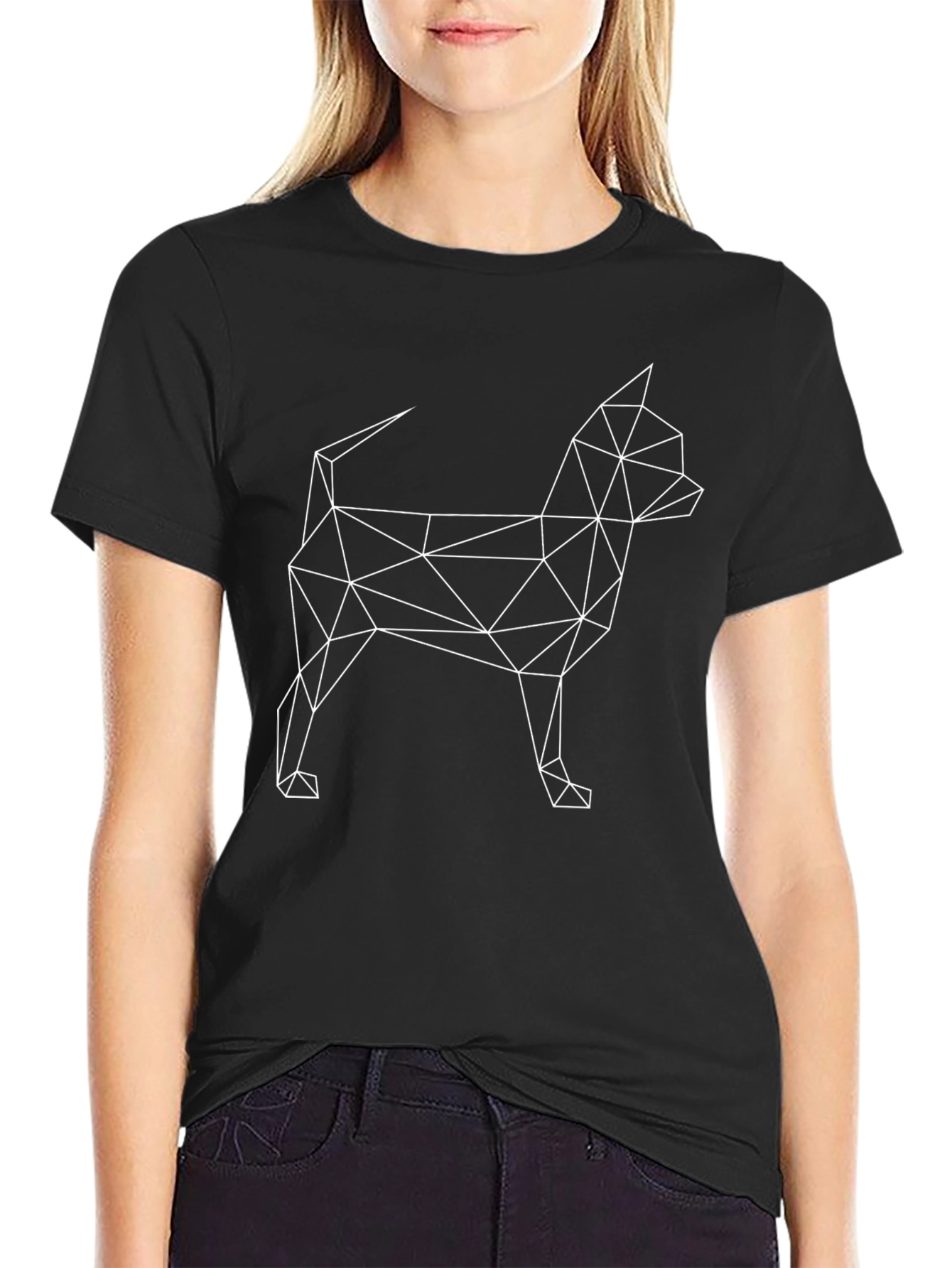 Geometric Dog Graphic Black T-Shirt