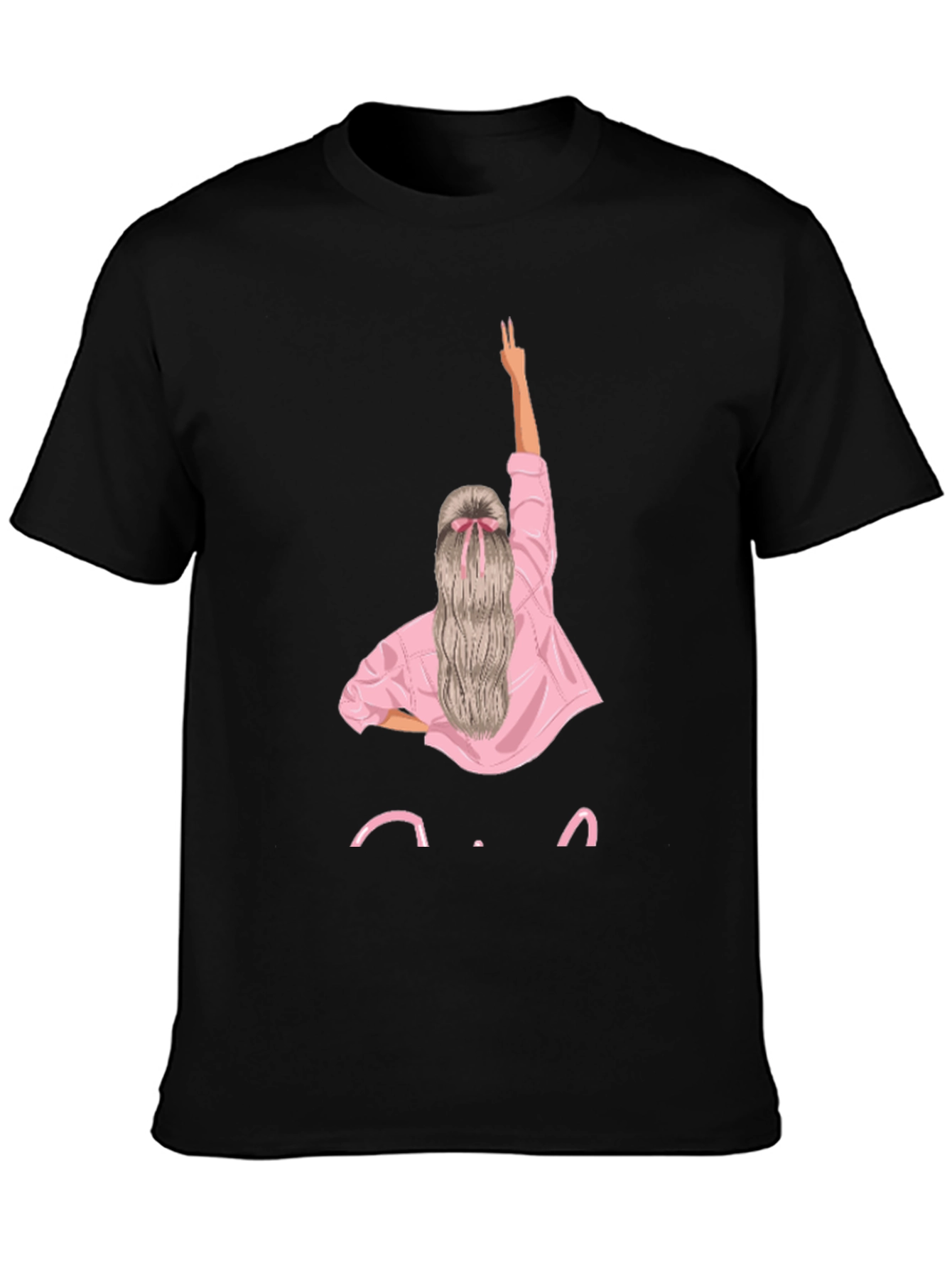 Trendy Black T-Shirt with Girl Graphic