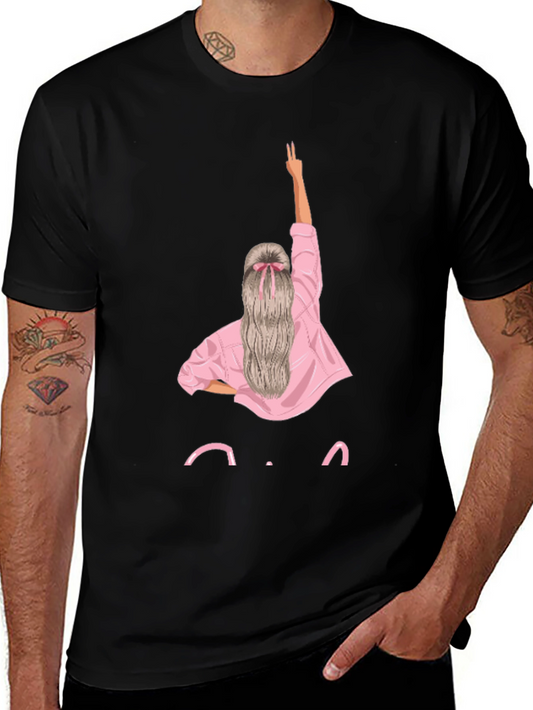 Trendy Black T-Shirt with Girl Graphic