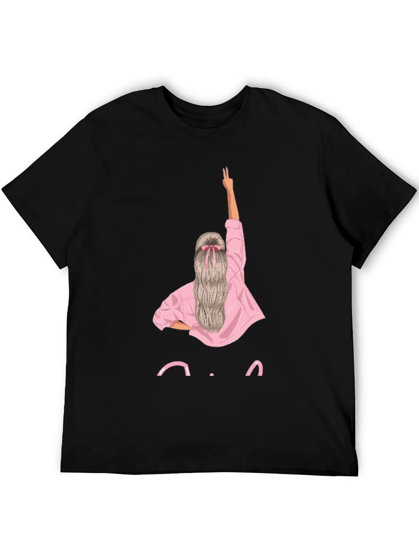 Trendy Black T-Shirt with Girl Graphic