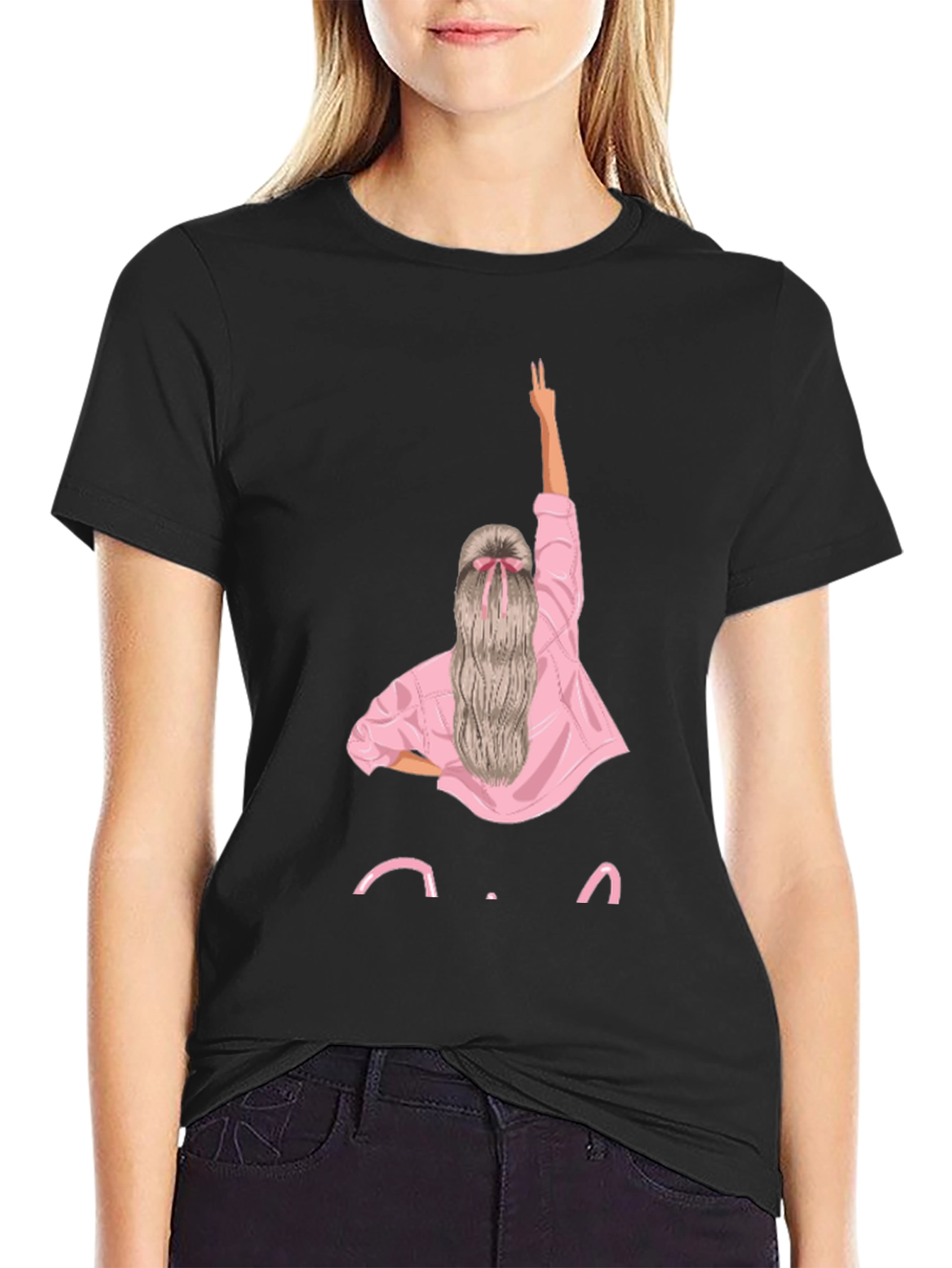 Trendy Black T-Shirt with Girl Graphic