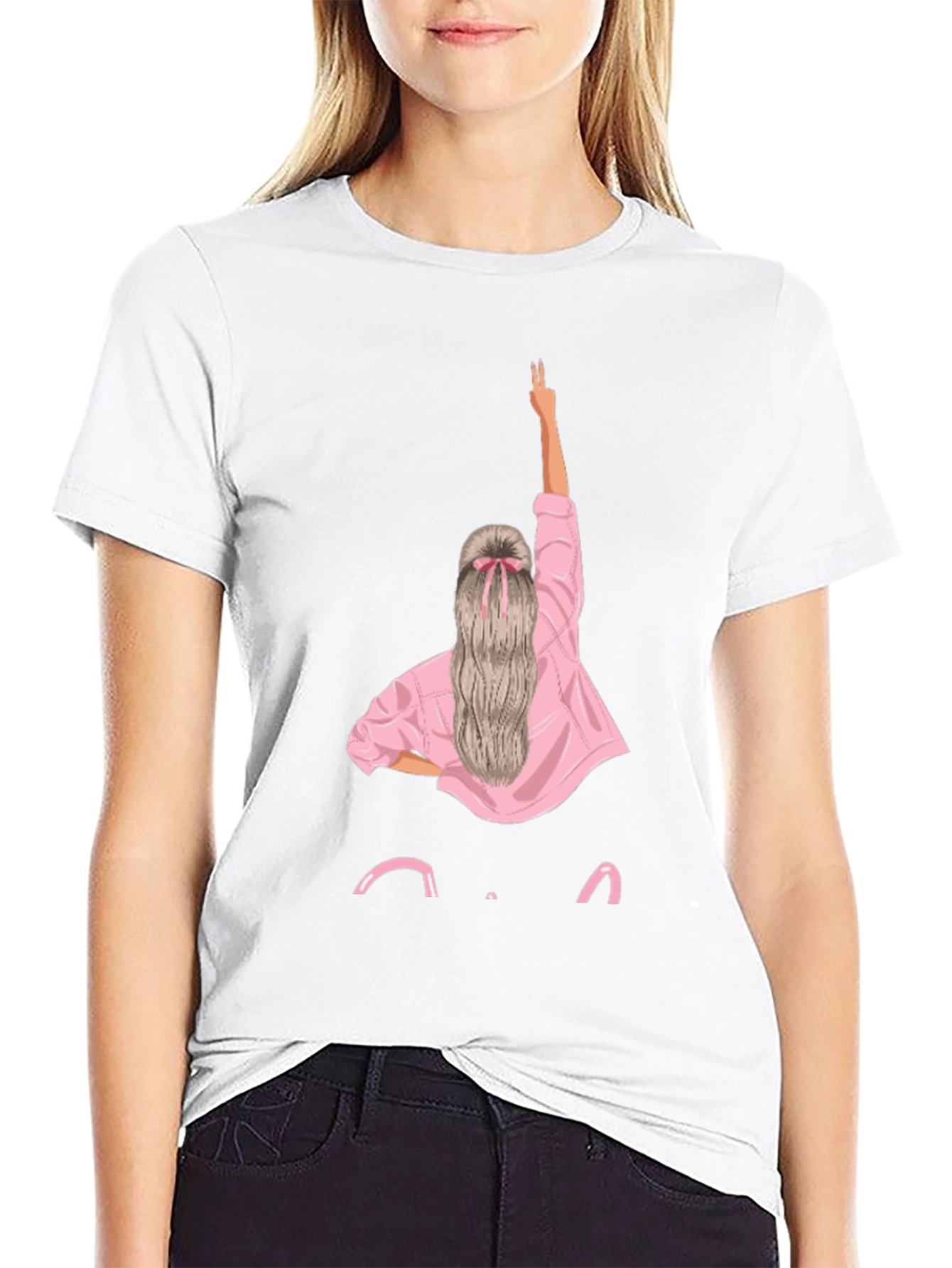 Trendy Black T-Shirt with Girl Graphic