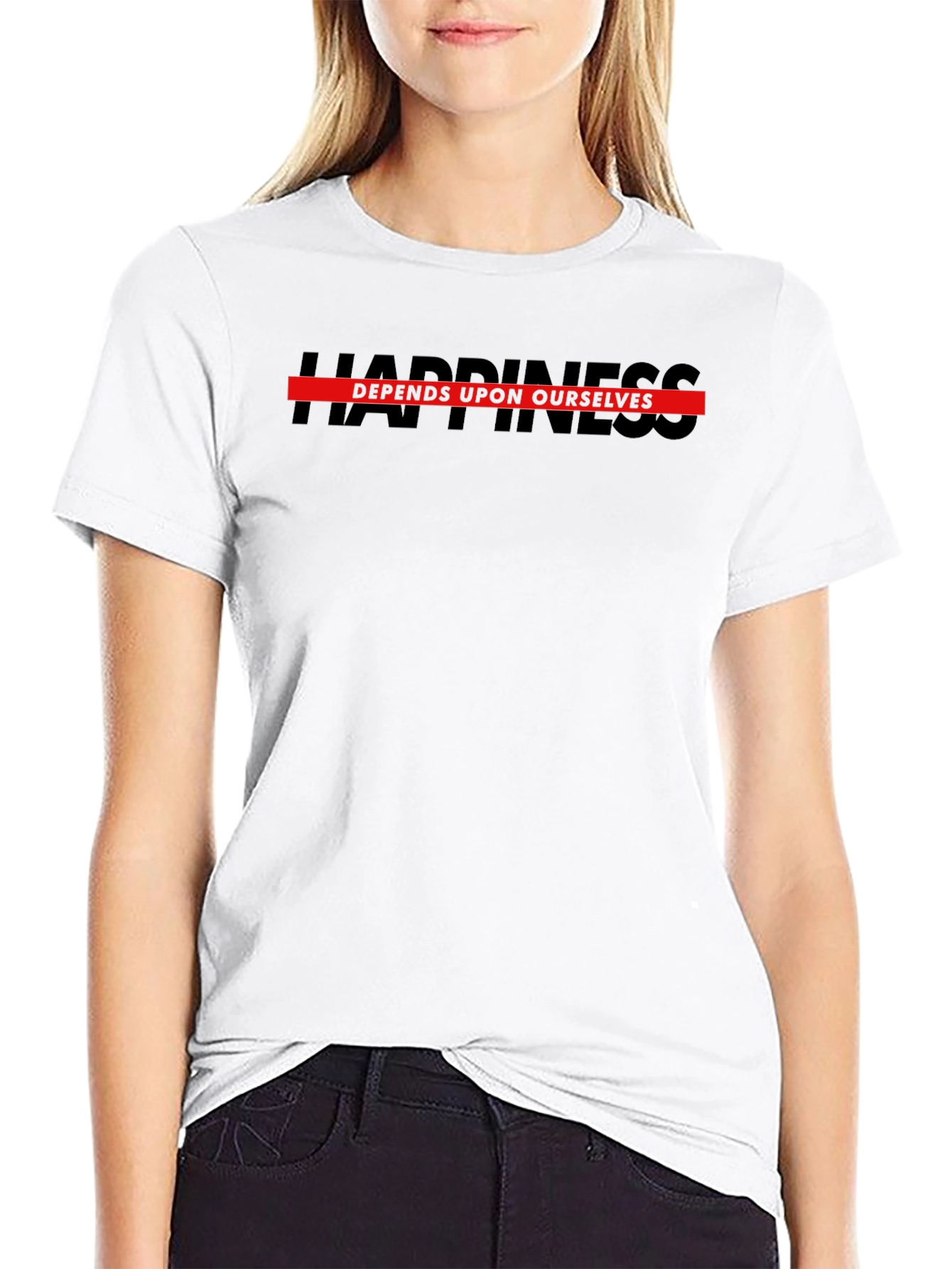 Happiness Depends Upon Ourselves Black T-Shirt