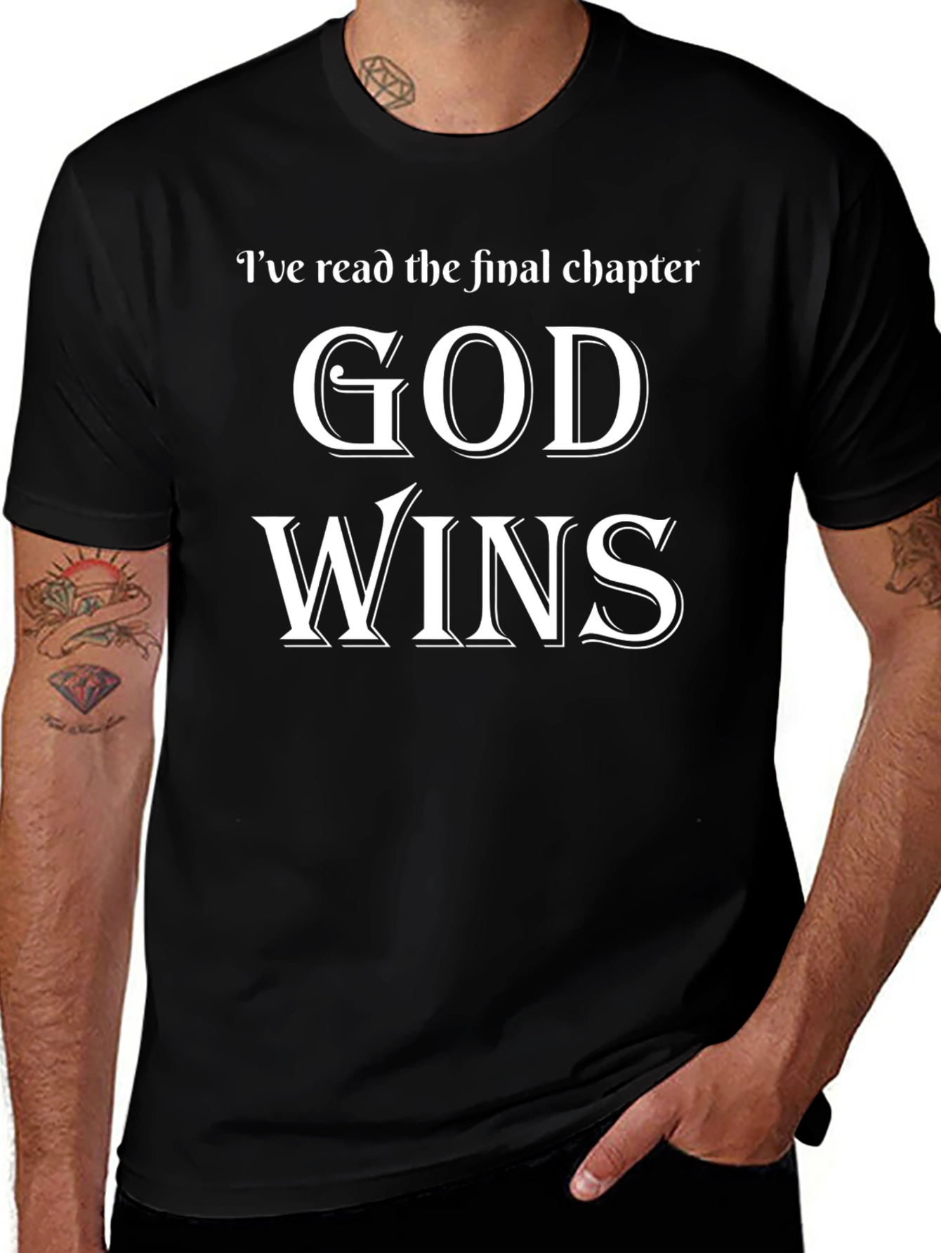 God Wins Black T-Shirt Christian Faith Apparel