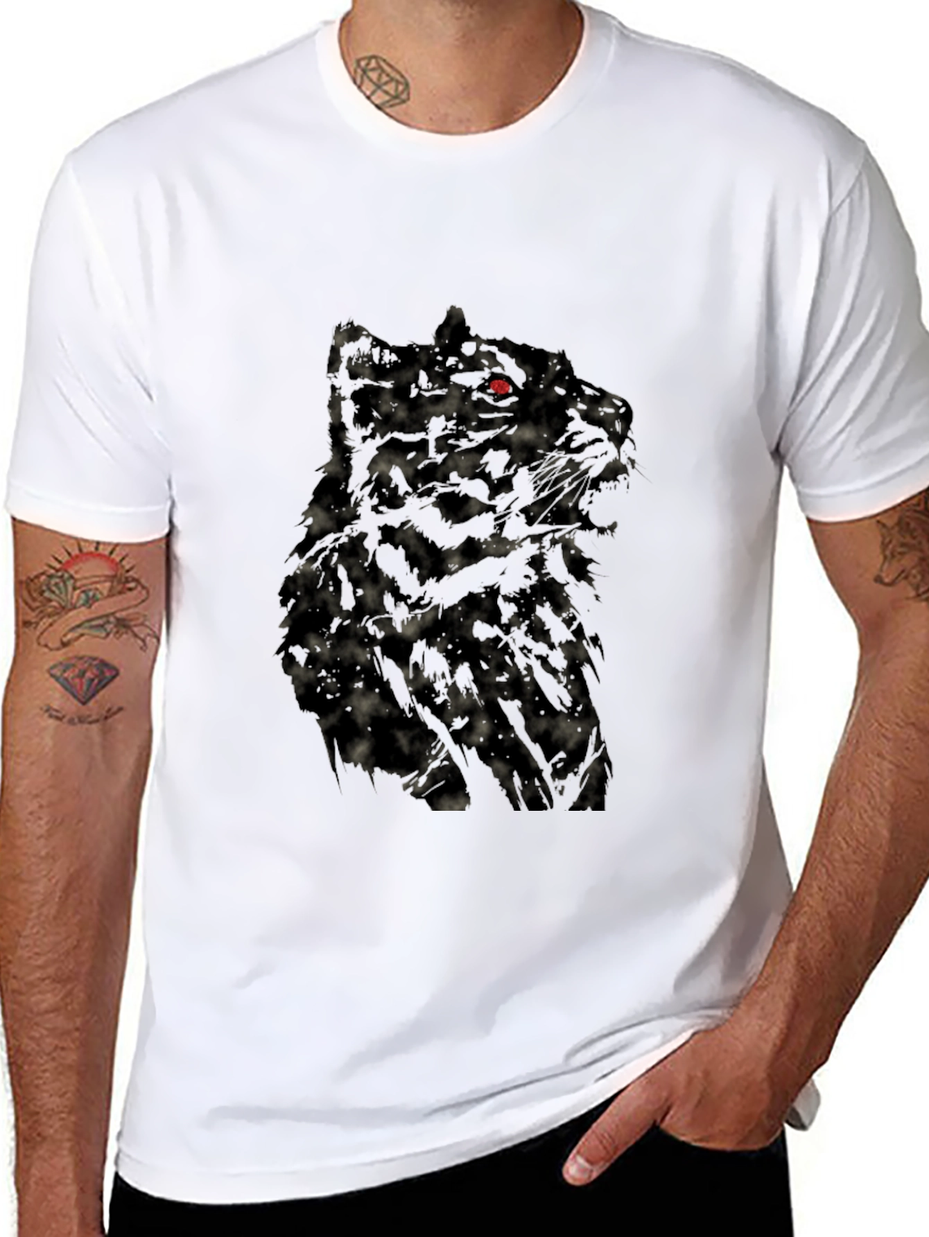Mens Black Wolf Graphic T-Shirt