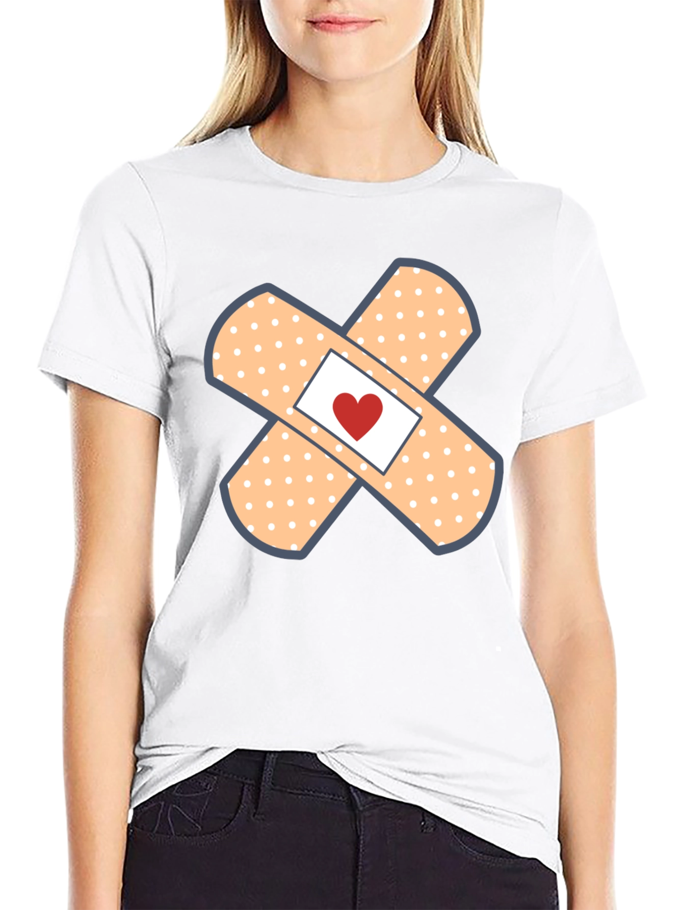 Heart Band-Aid Graphic Tee - Cute & Comfortable