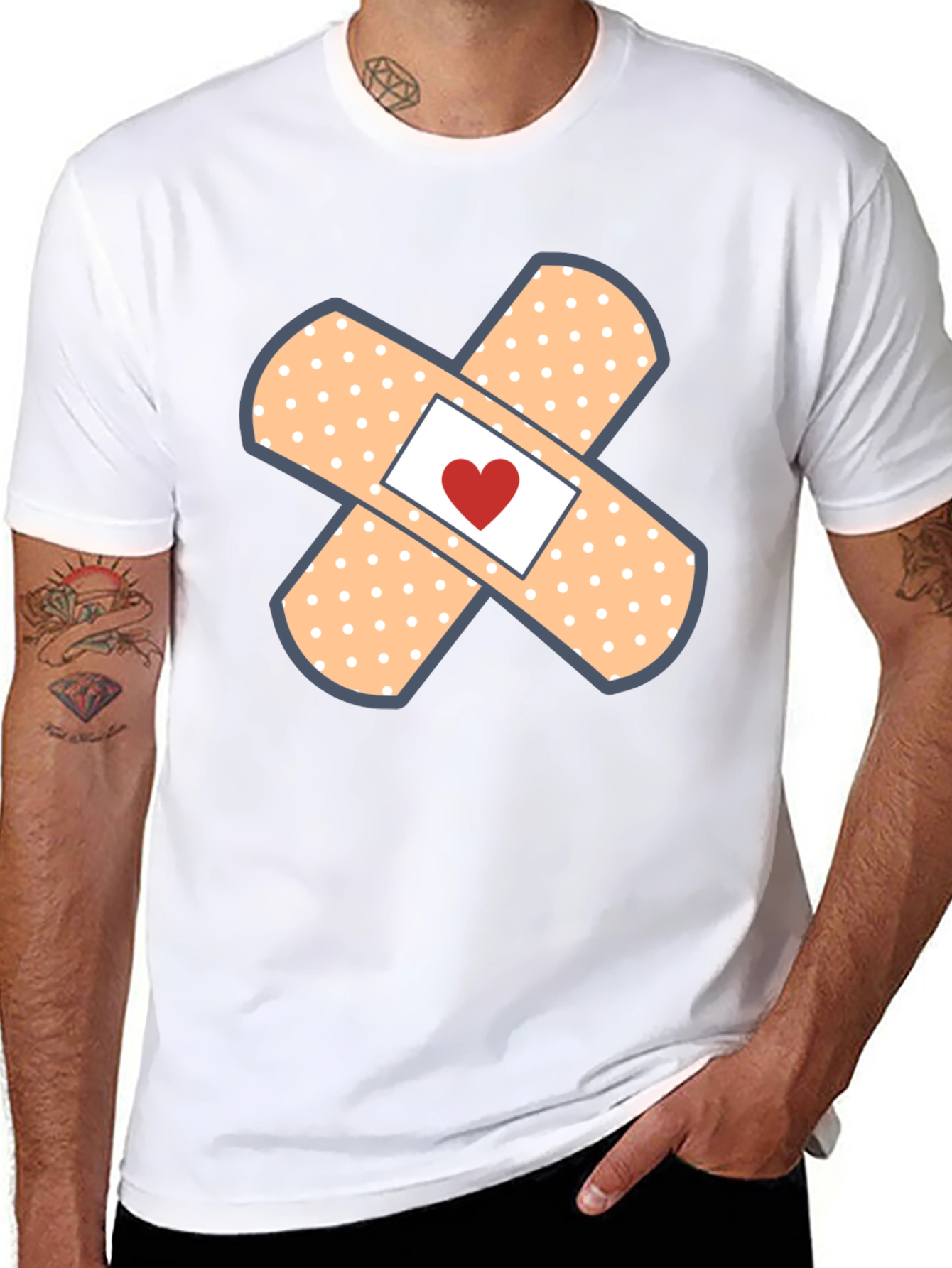 Heart Band-Aid Graphic Tee - Cute & Comfortable