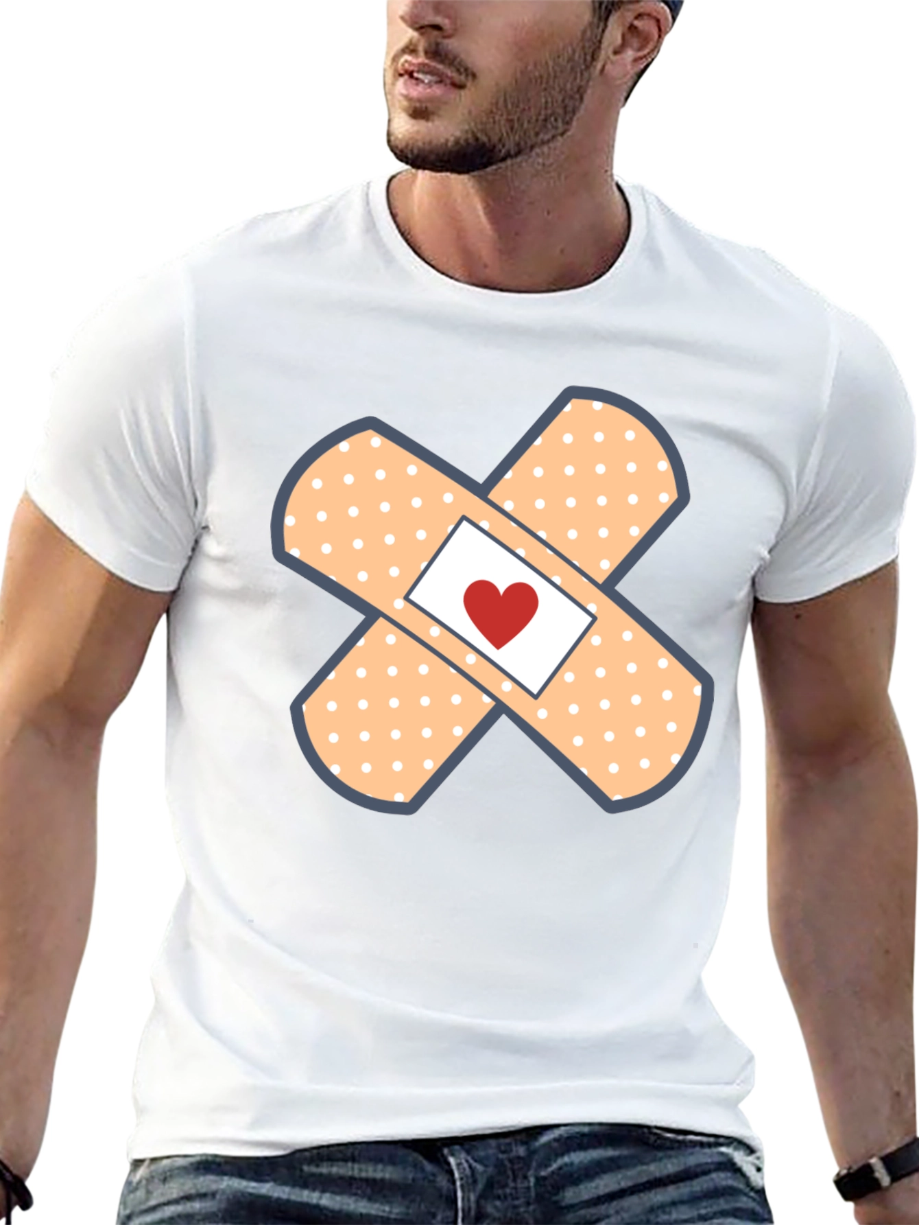 Heart Band-Aid Graphic Tee - Cute & Comfortable