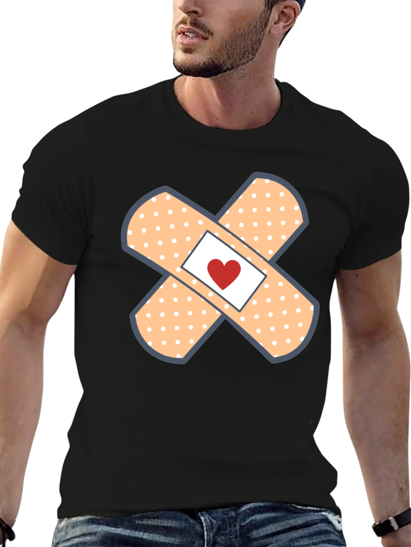 Heart Band-Aid Graphic Tee - Cute & Comfortable