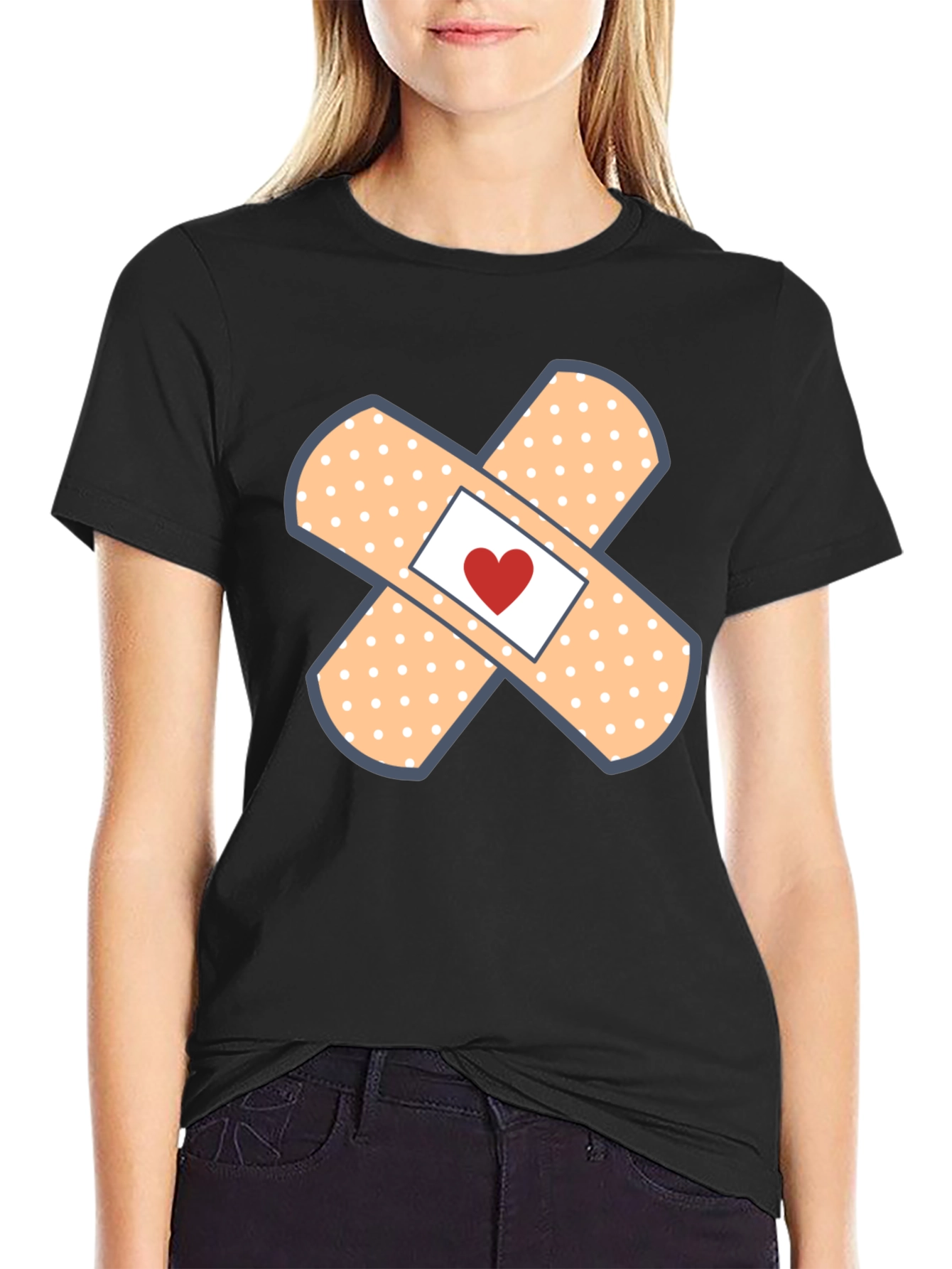 Heart Band-Aid Graphic Tee - Cute & Comfortable