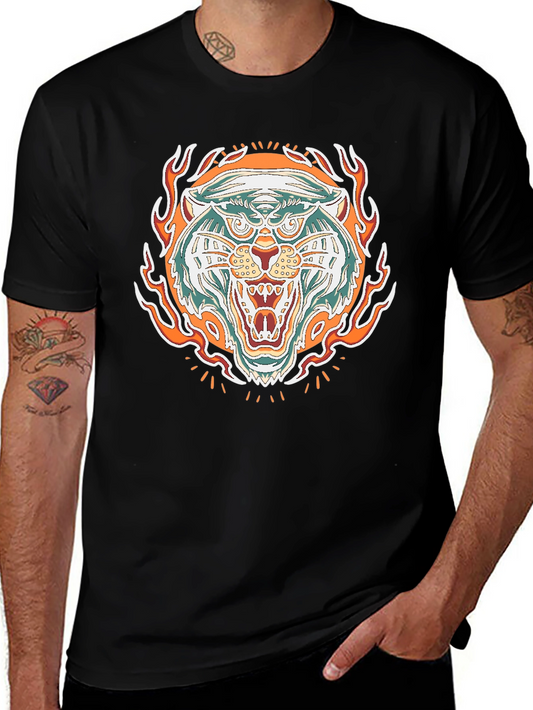 Fiery Tiger Graphic Tee - Bold Black T-Shirt