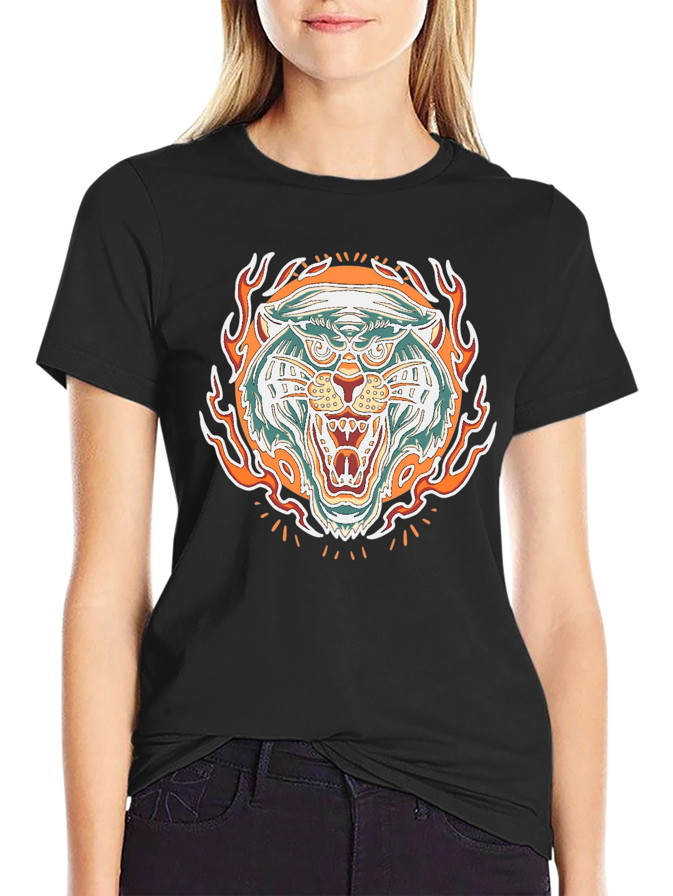 Fiery Tiger Graphic Tee - Bold Black T-Shirt