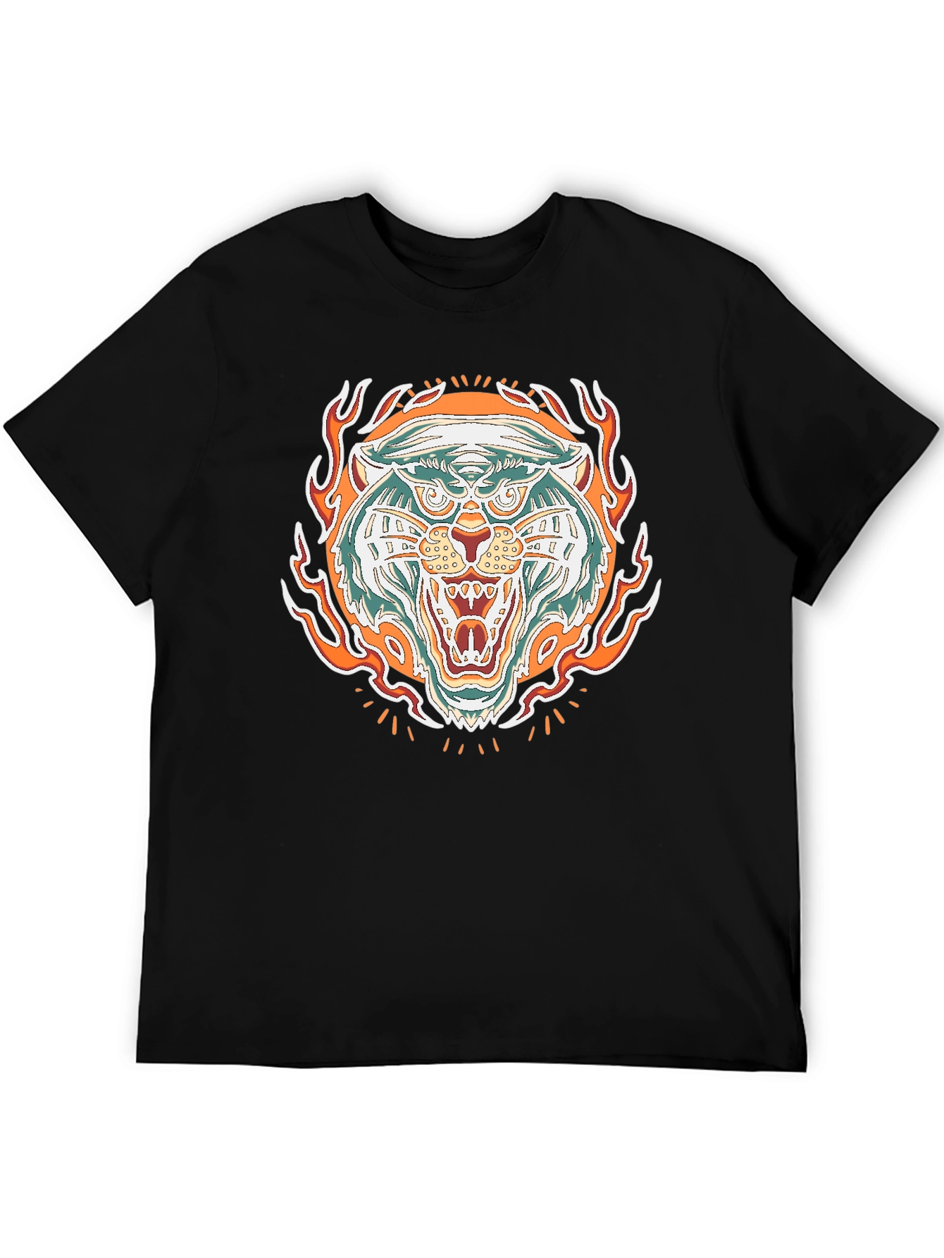 Fiery Tiger Graphic Tee - Bold Black T-Shirt