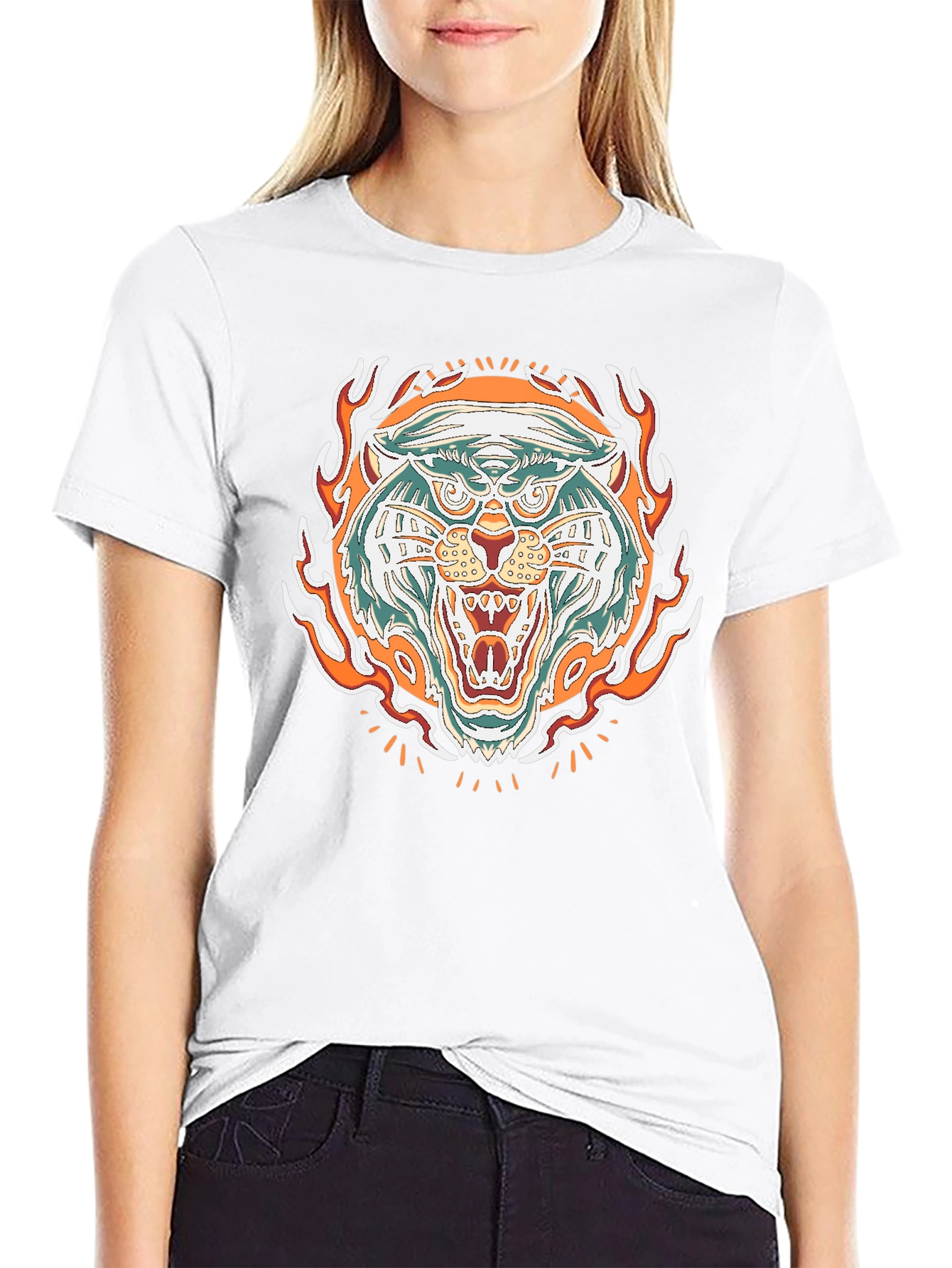 Fiery Tiger Graphic Tee - Bold Black T-Shirt