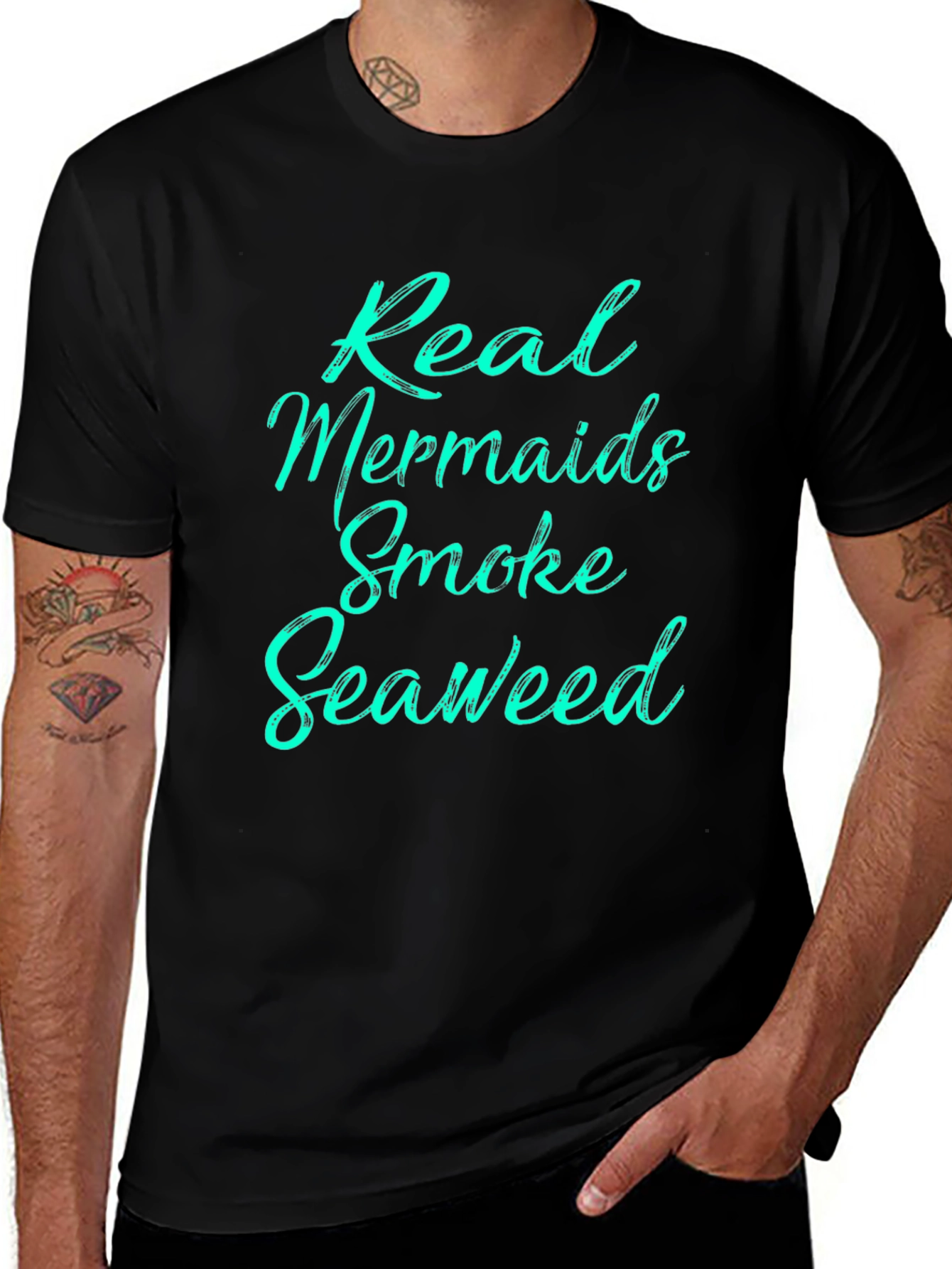 Real Mermaids Smoke Seaweed Black T-Shirt