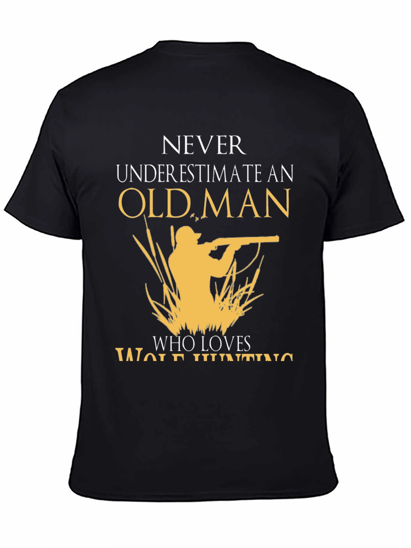 Old Man Wolf Hunting Graphic Tee - Black