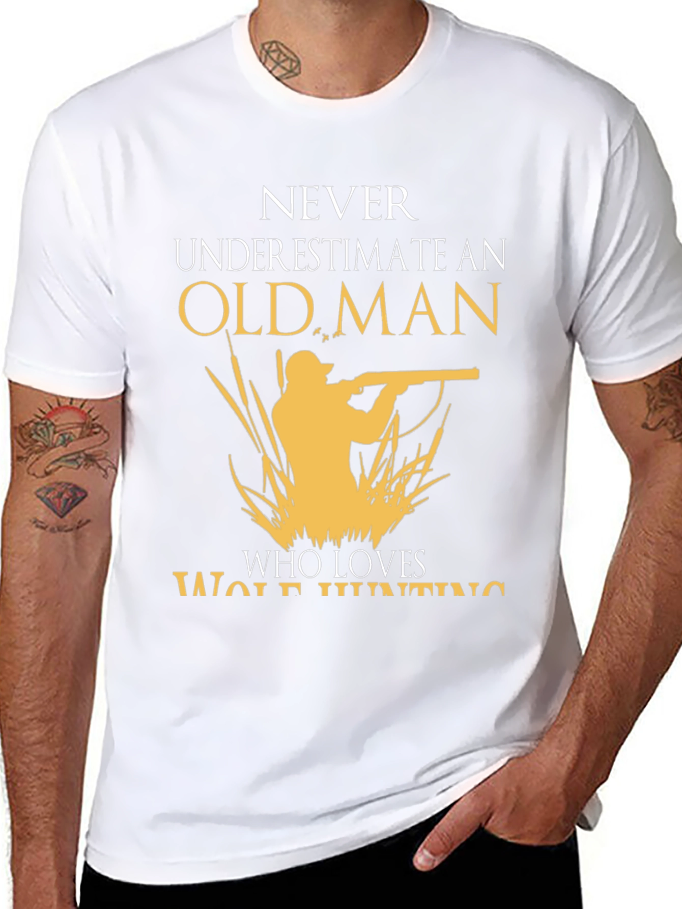 Old Man Wolf Hunting Graphic Tee - Black