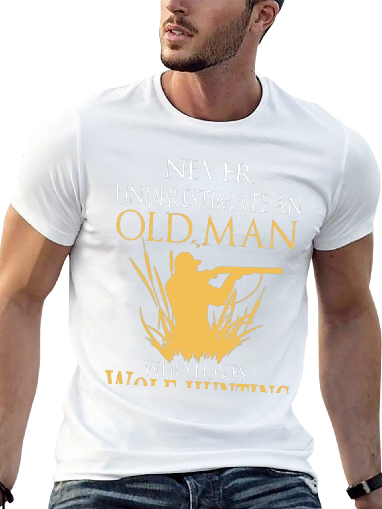 Old Man Wolf Hunting Graphic Tee - Black