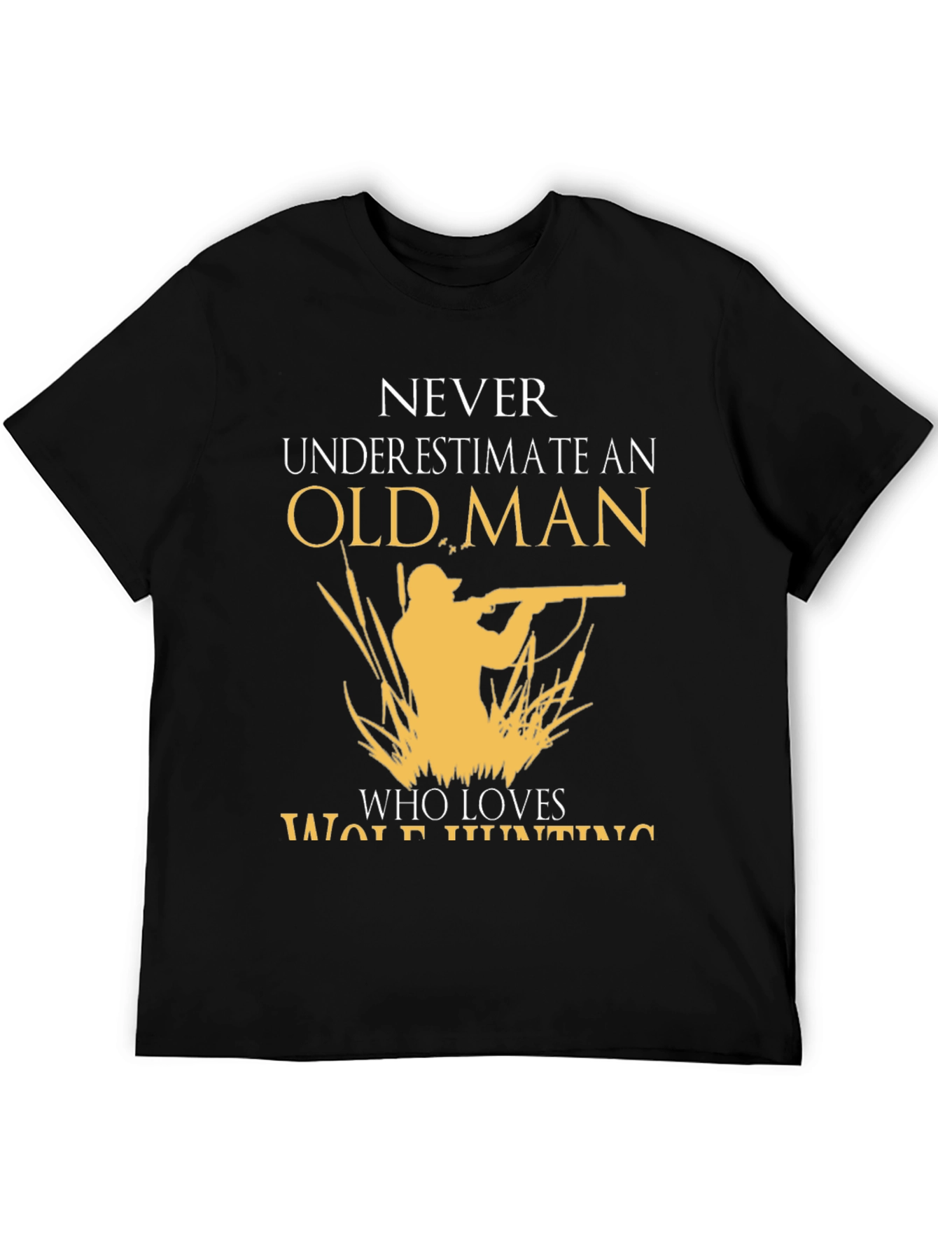 Old Man Wolf Hunting Graphic Tee - Black