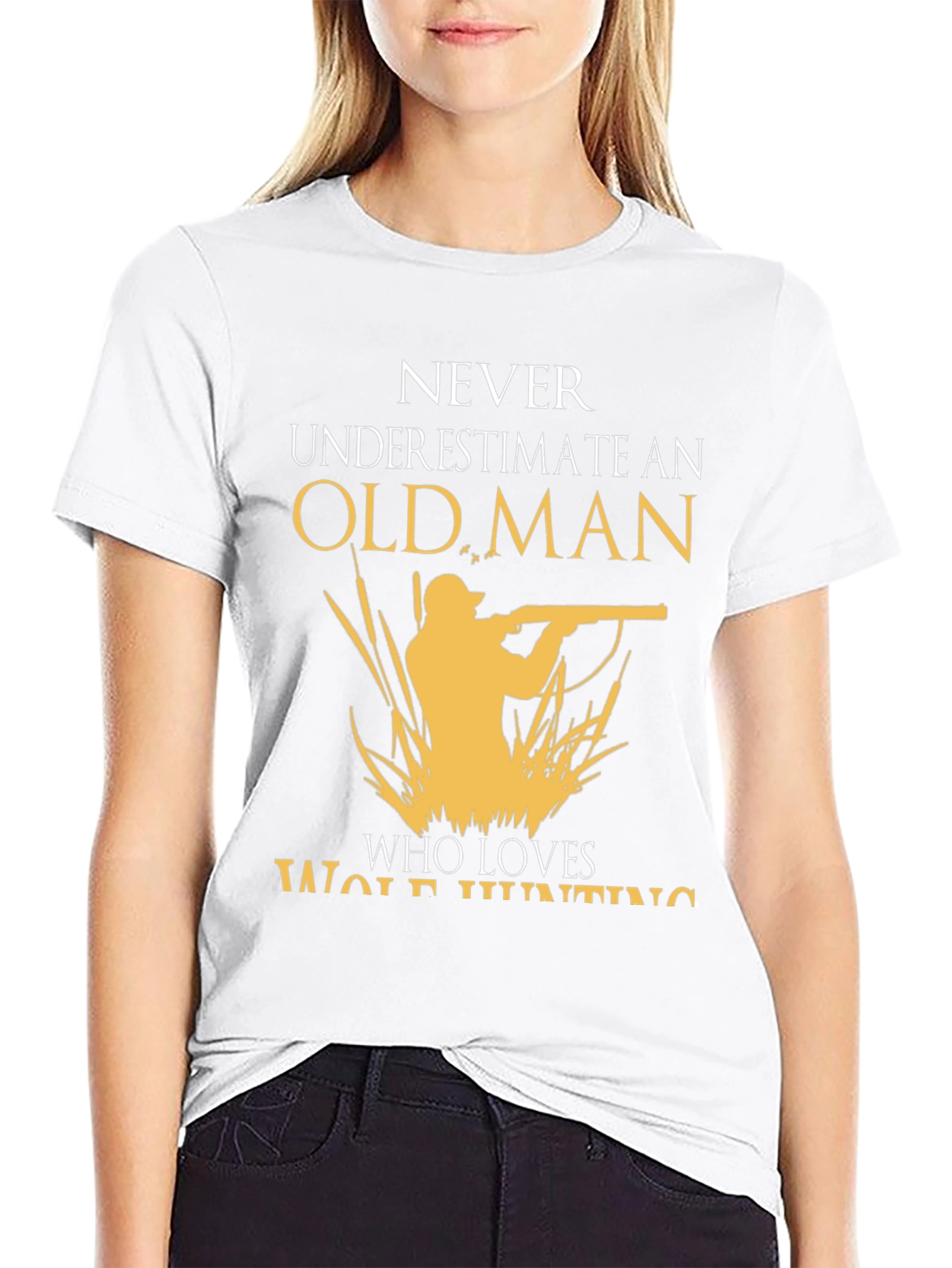 Old Man Wolf Hunting Graphic Tee - Black