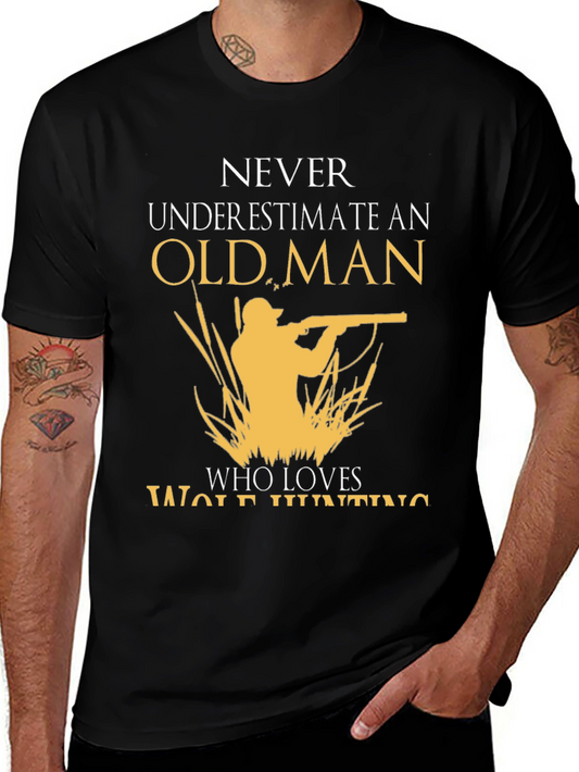 Old Man Wolf Hunting Graphic Tee - Black