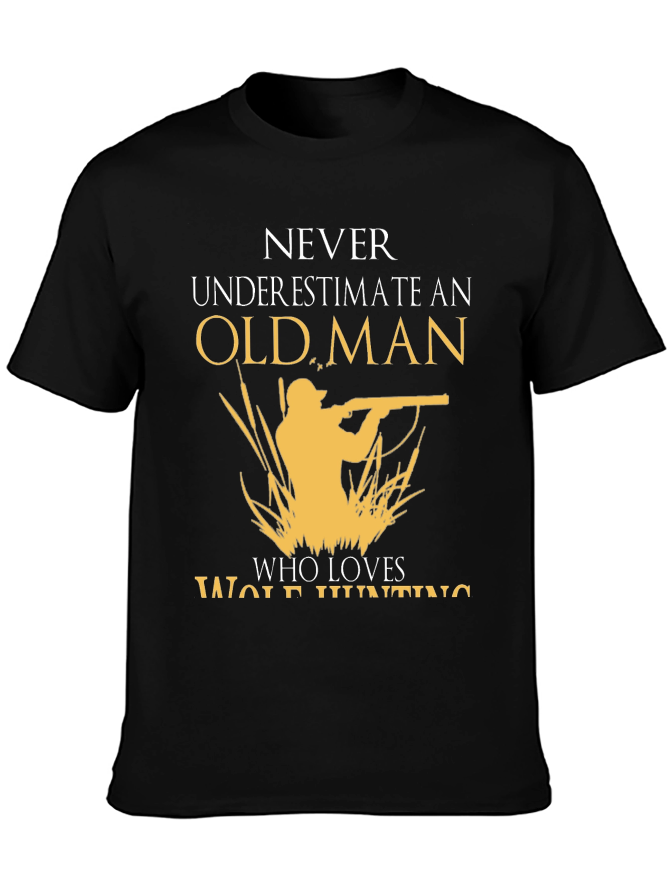 Old Man Wolf Hunting Graphic Tee - Black