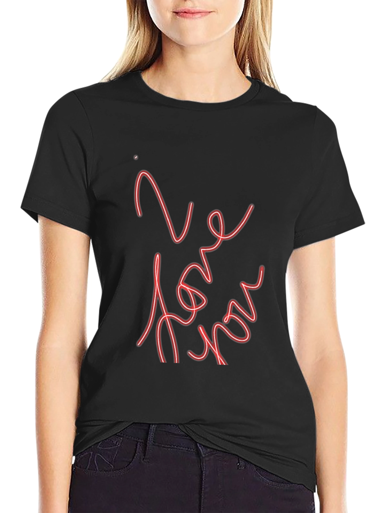 I Love You Graphic Print Black T-Shirt