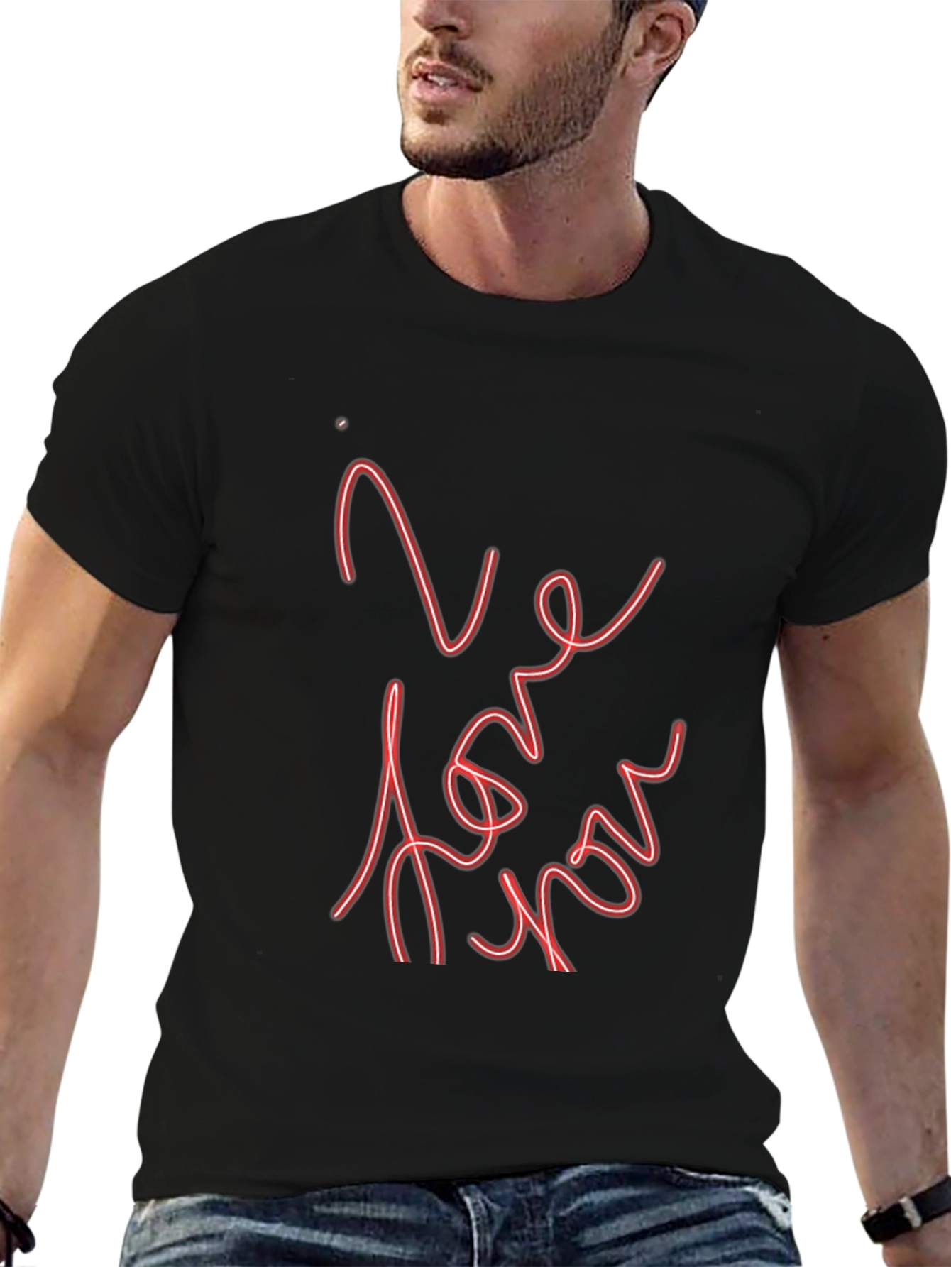 I Love You Graphic Print Black T-Shirt