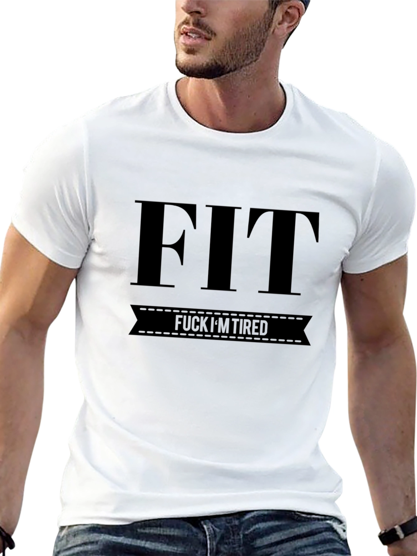 FIT F*CK IM TIRED Funny Black T-Shirt