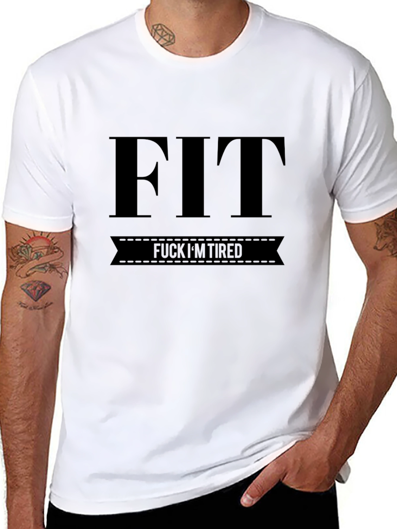 FIT F*CK IM TIRED Funny Black T-Shirt