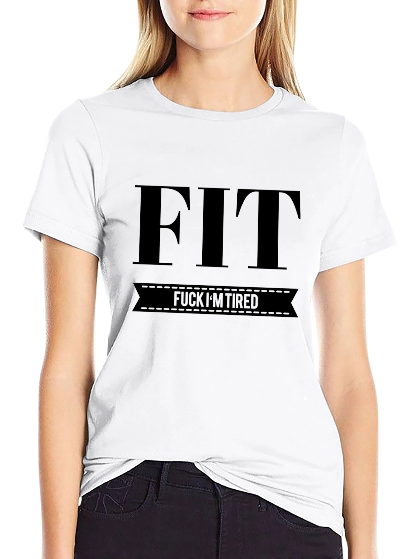 FIT F*CK IM TIRED Funny Black T-Shirt