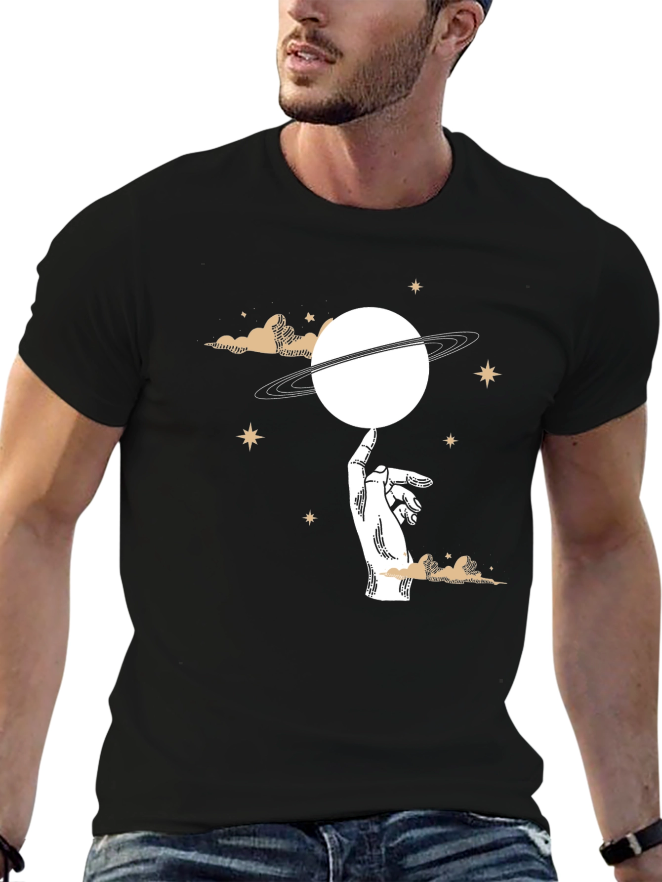 Celestial Hand Saturn Graphic T-Shirt