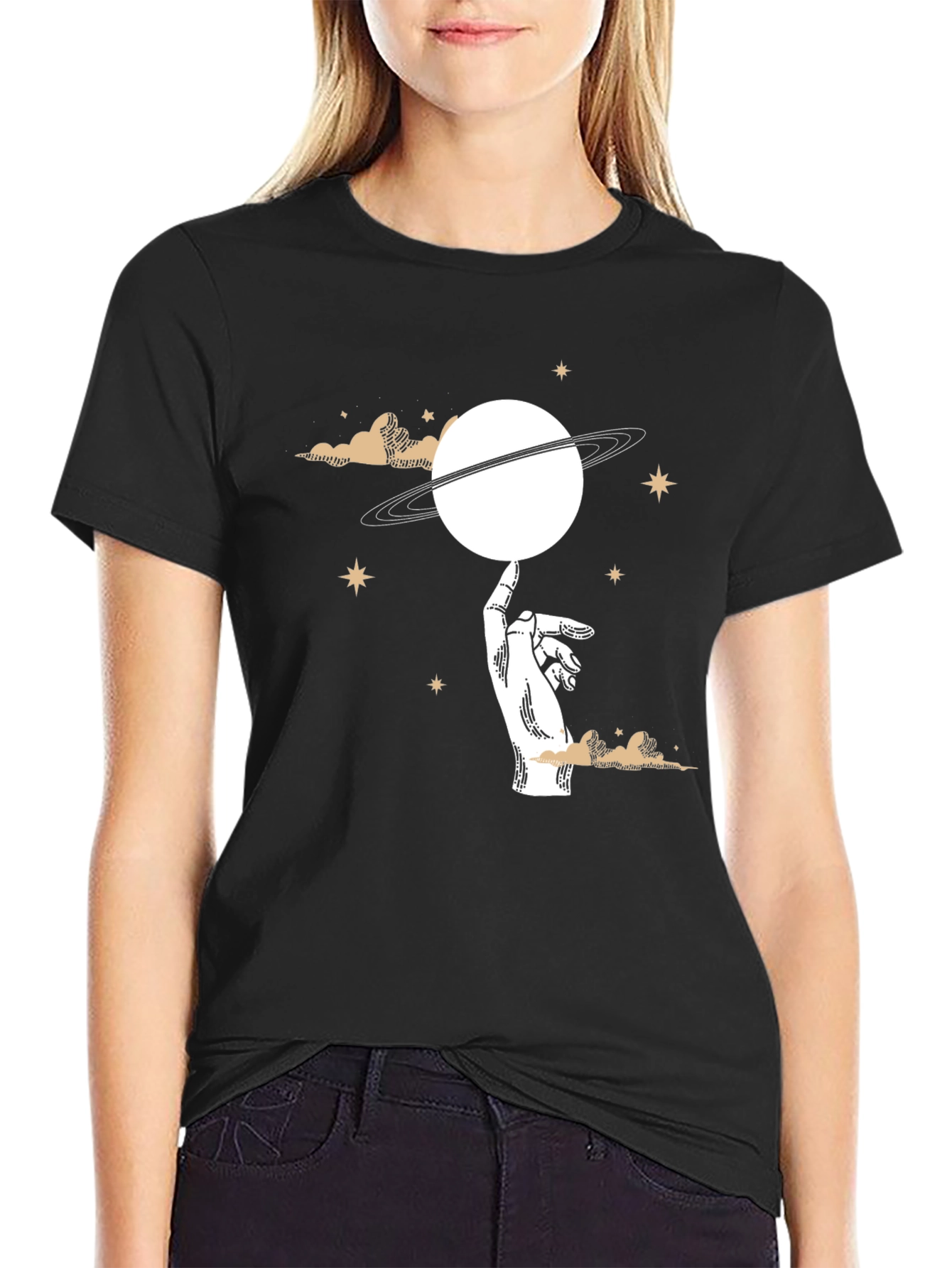 Celestial Hand Saturn Graphic T-Shirt